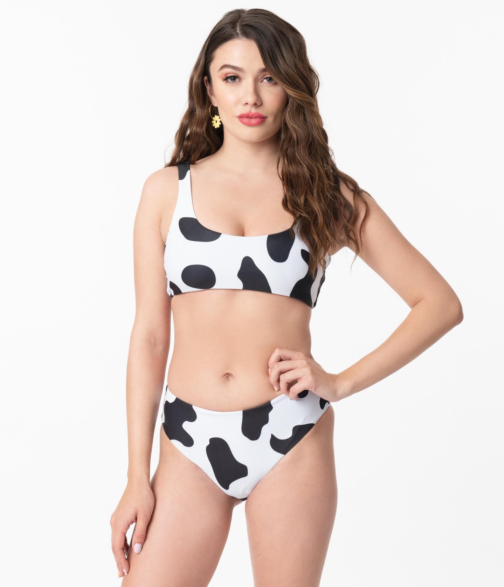 Black White Cow Print Two Piece Swimsuit