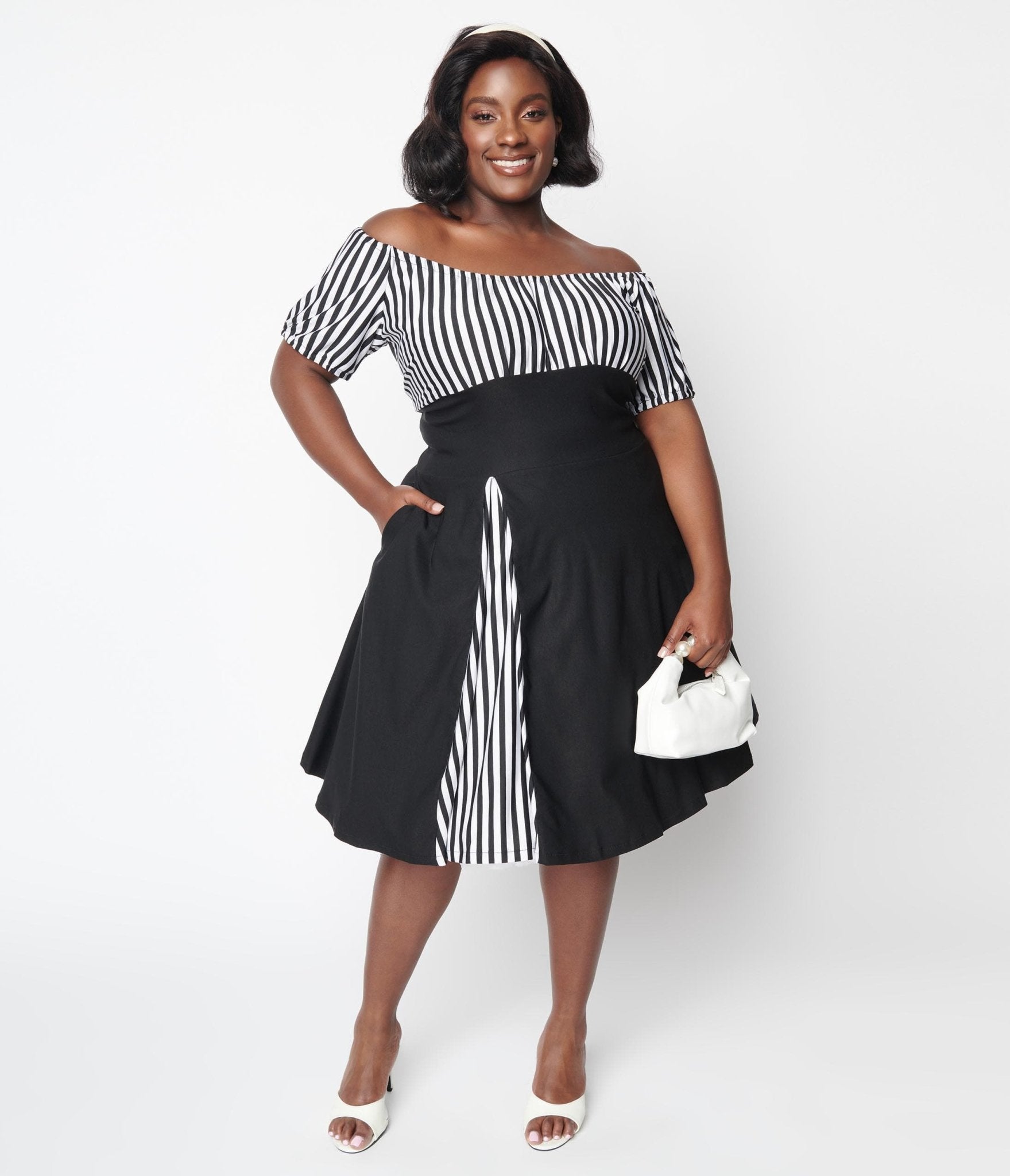 Plus size black and white striped dress online