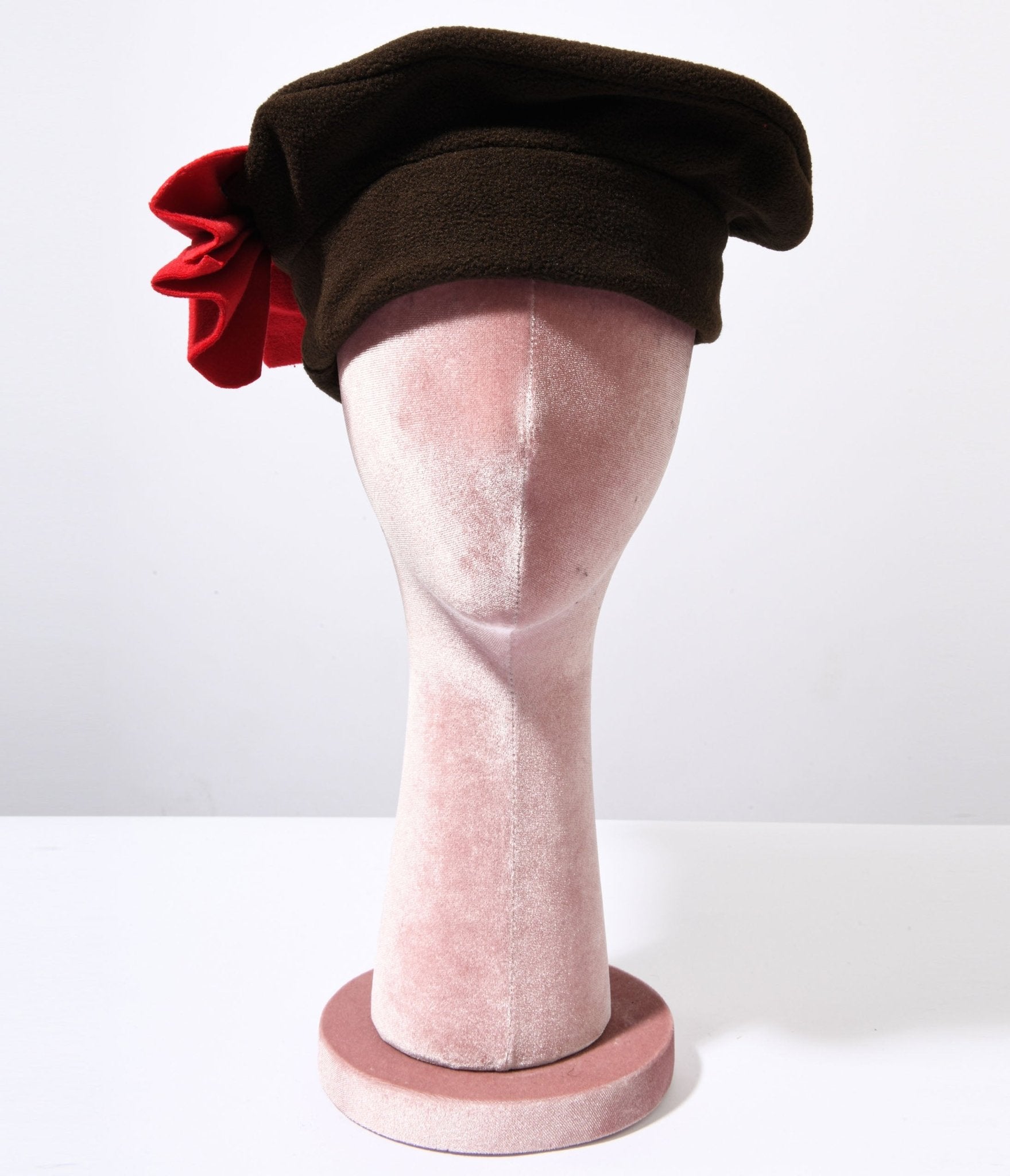 Brown & Red Bow Beret – Unique Vintage