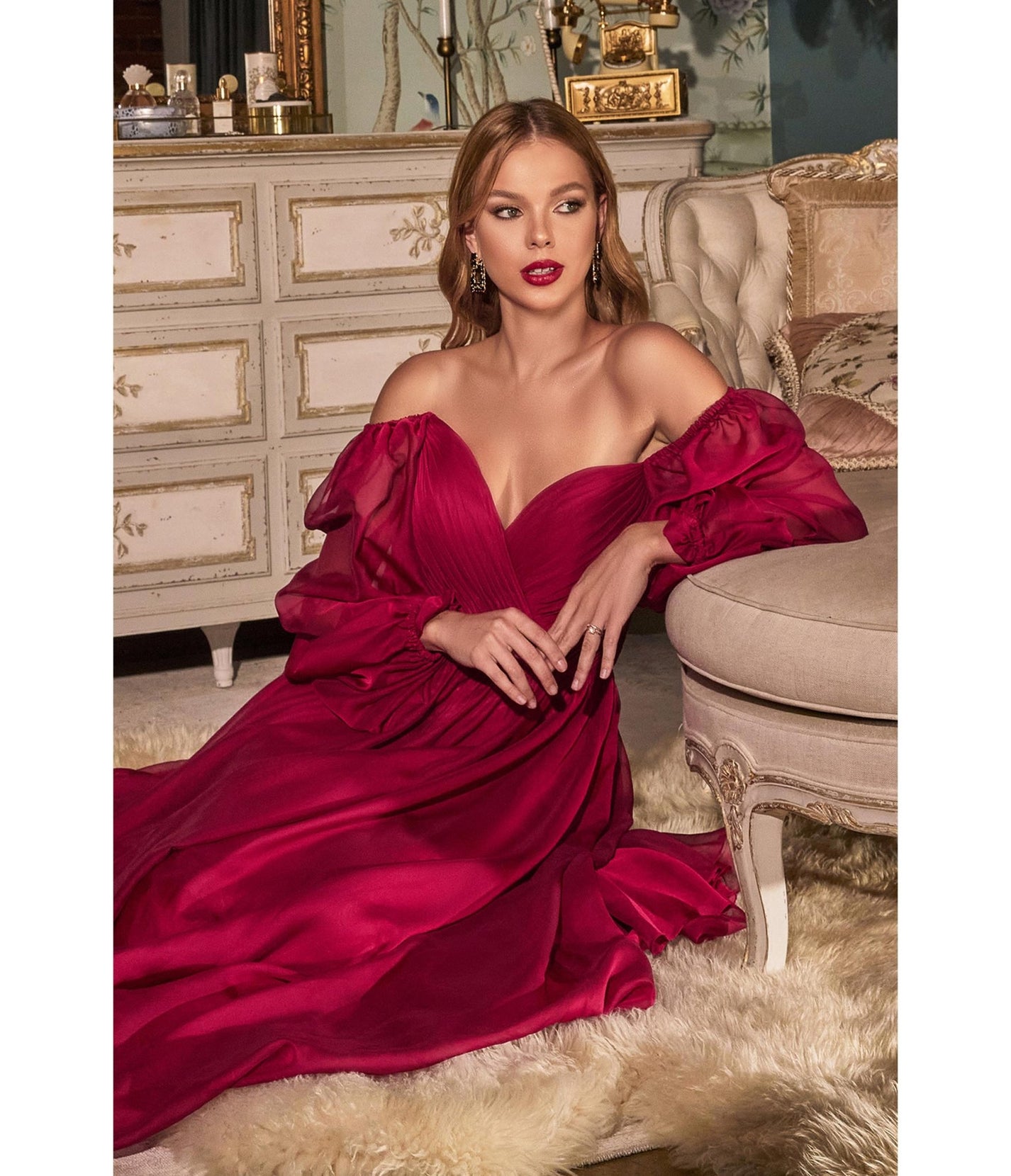 Retro And Vintage Burgundy Chiffon Sweetheart Bridesmaid Goddess Gown Unique Vintage 6868