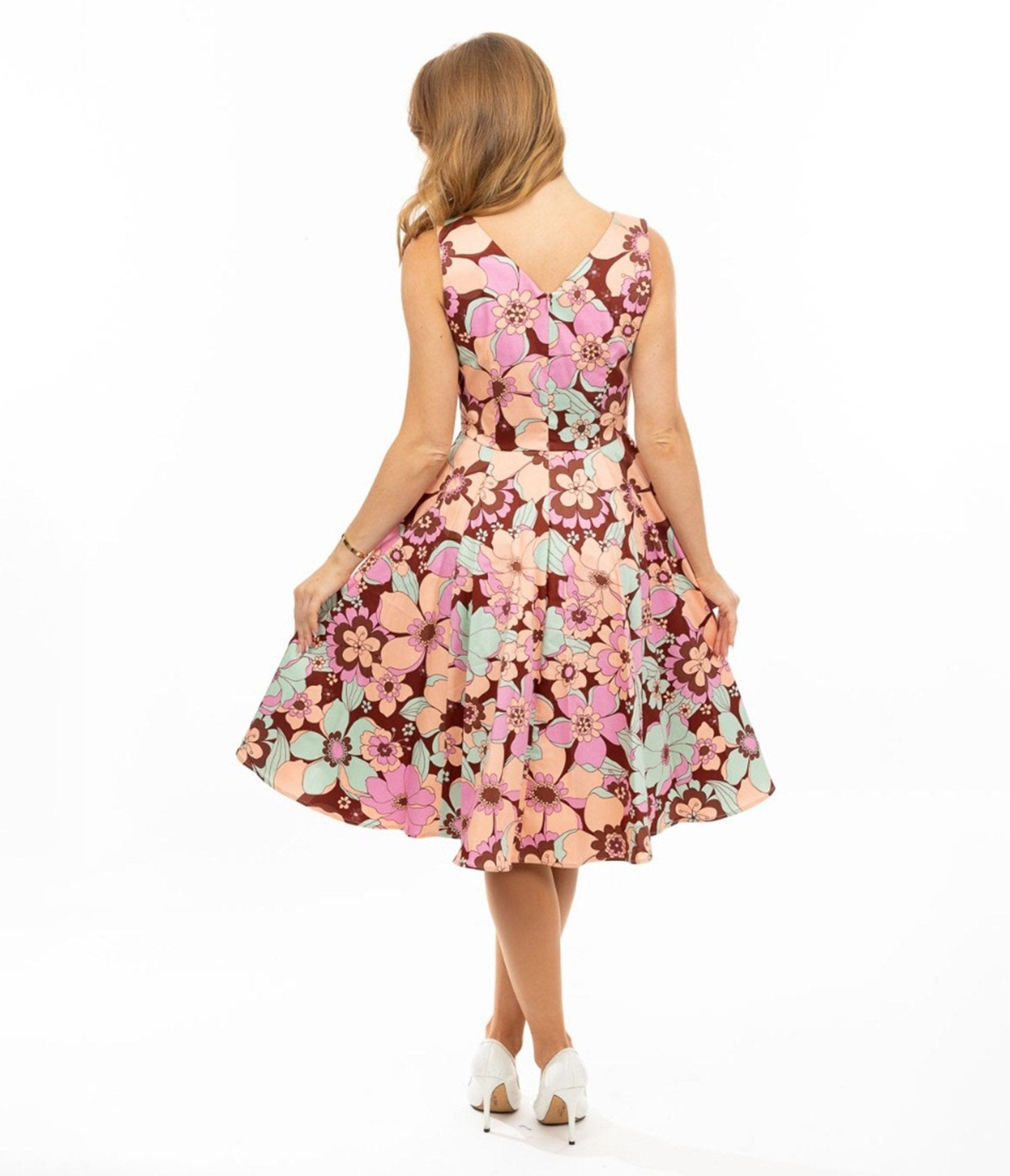 Burgundy & Pastel Florals Swing Dress – Unique Vintage