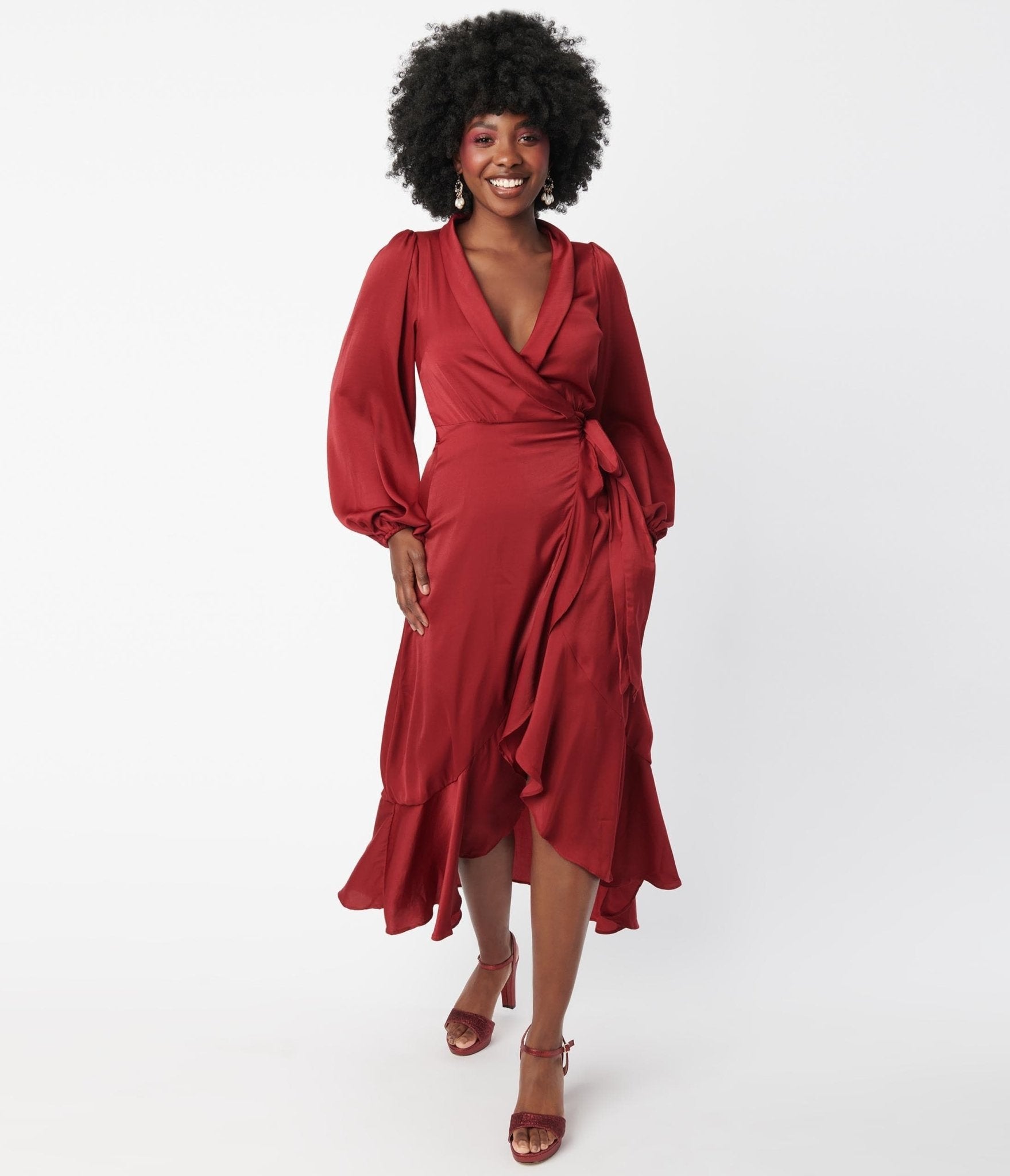 Rise to the Occasion Burgundy Midi Wrap Dress