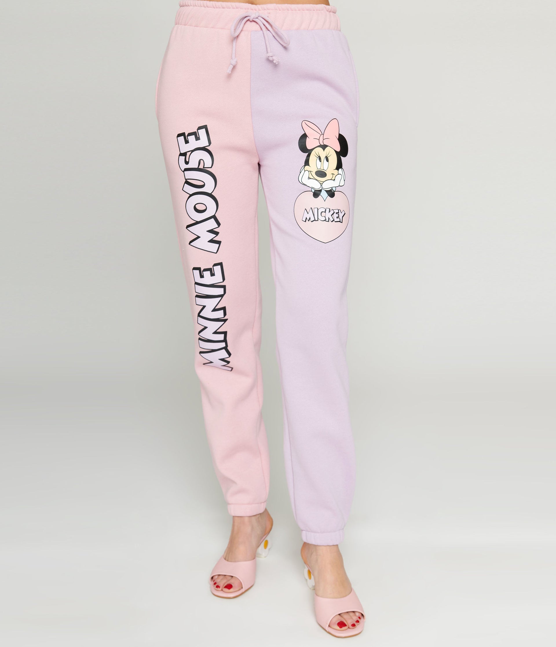 Minnie Mouse Leg Logo Ladies Grey Sweatpants-Large