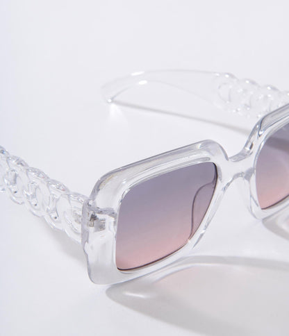 Clear & Pink Ombre Tint Square Sunglasses