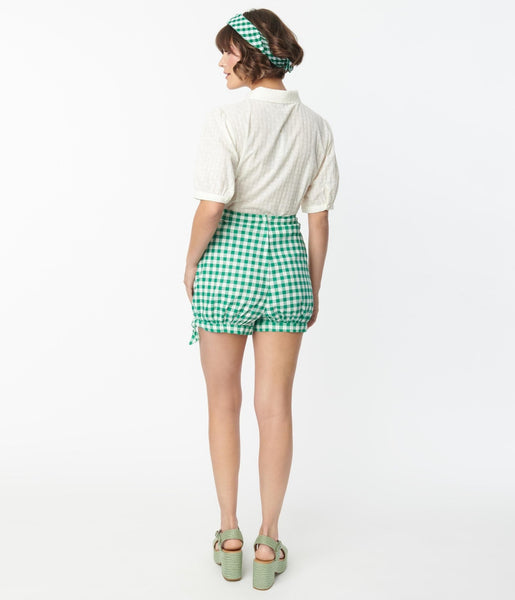 Collectif 1950s Green Gingham Rylee Shorts – Unique Vintage