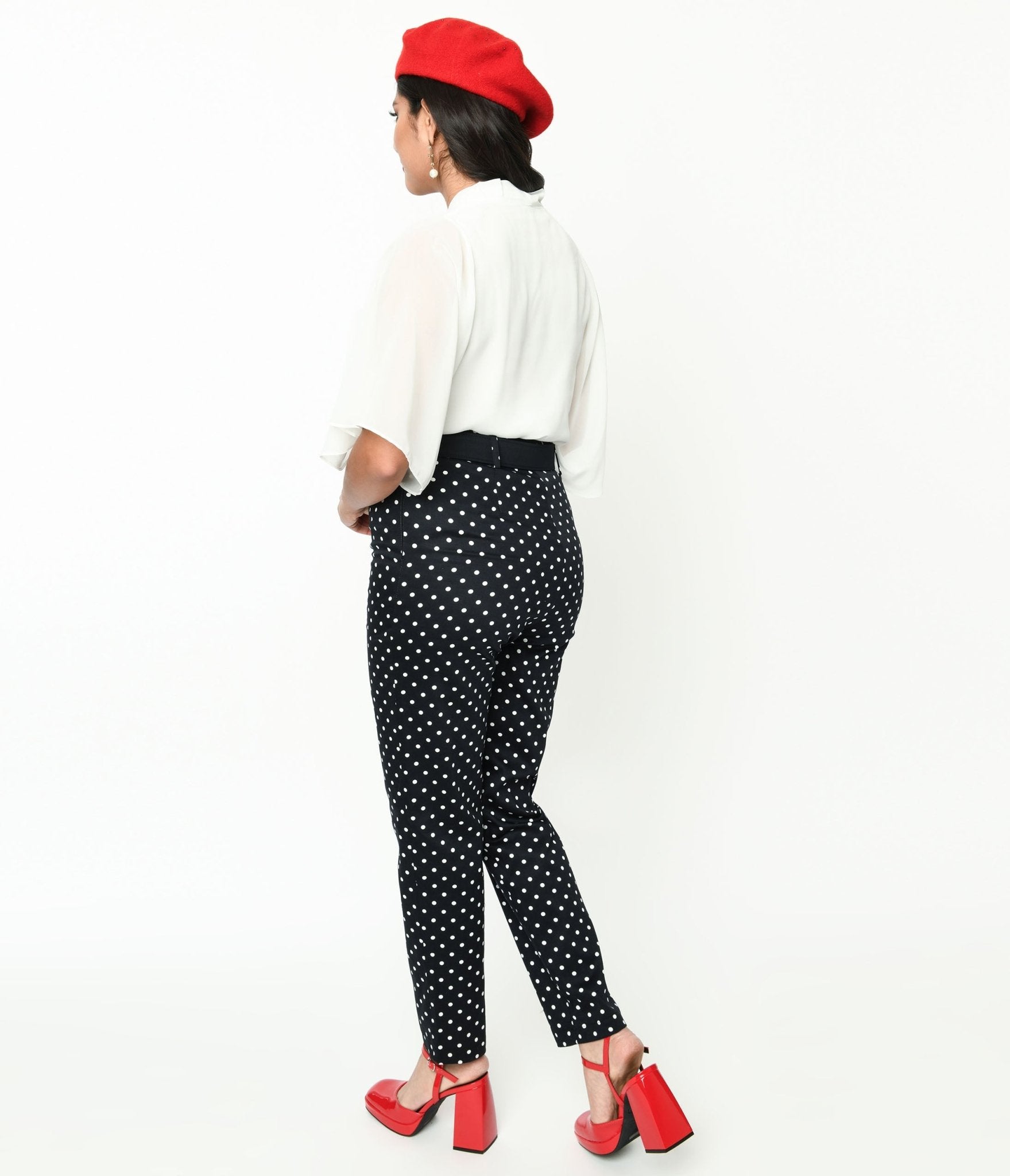 White and black polka dot outlet pants