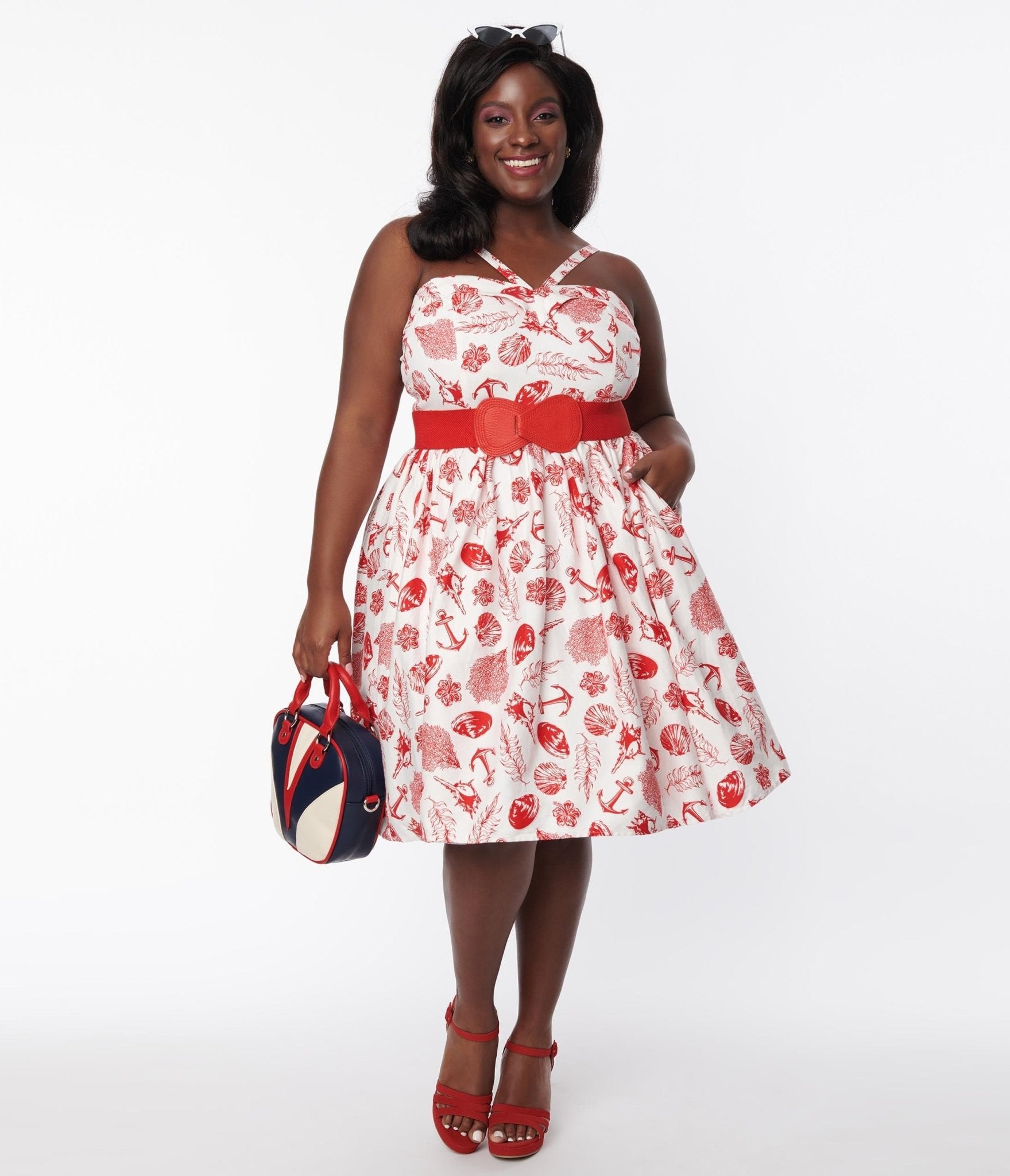 Red and white on sale plus size dress