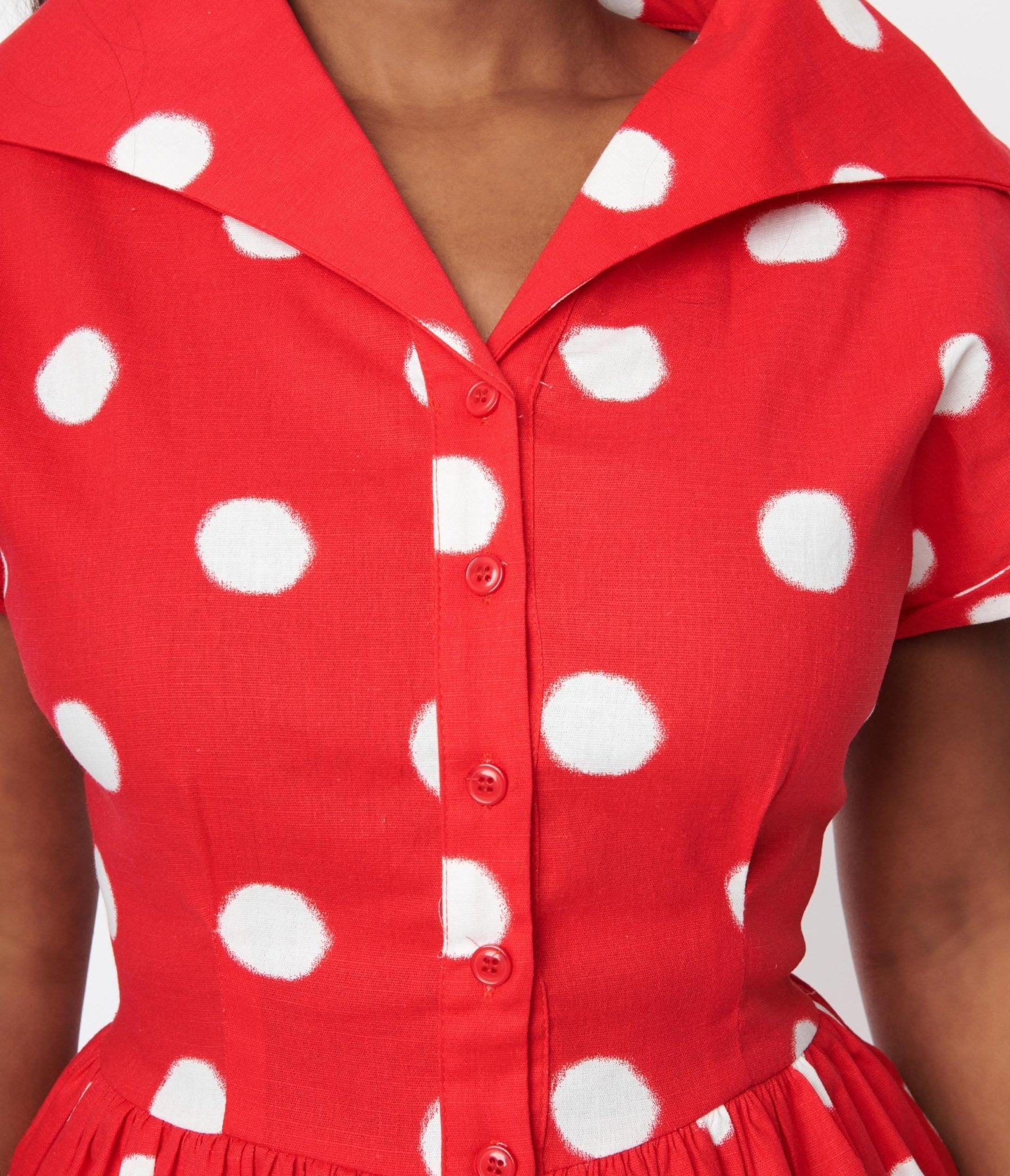 Red polka dot button cheap down dress