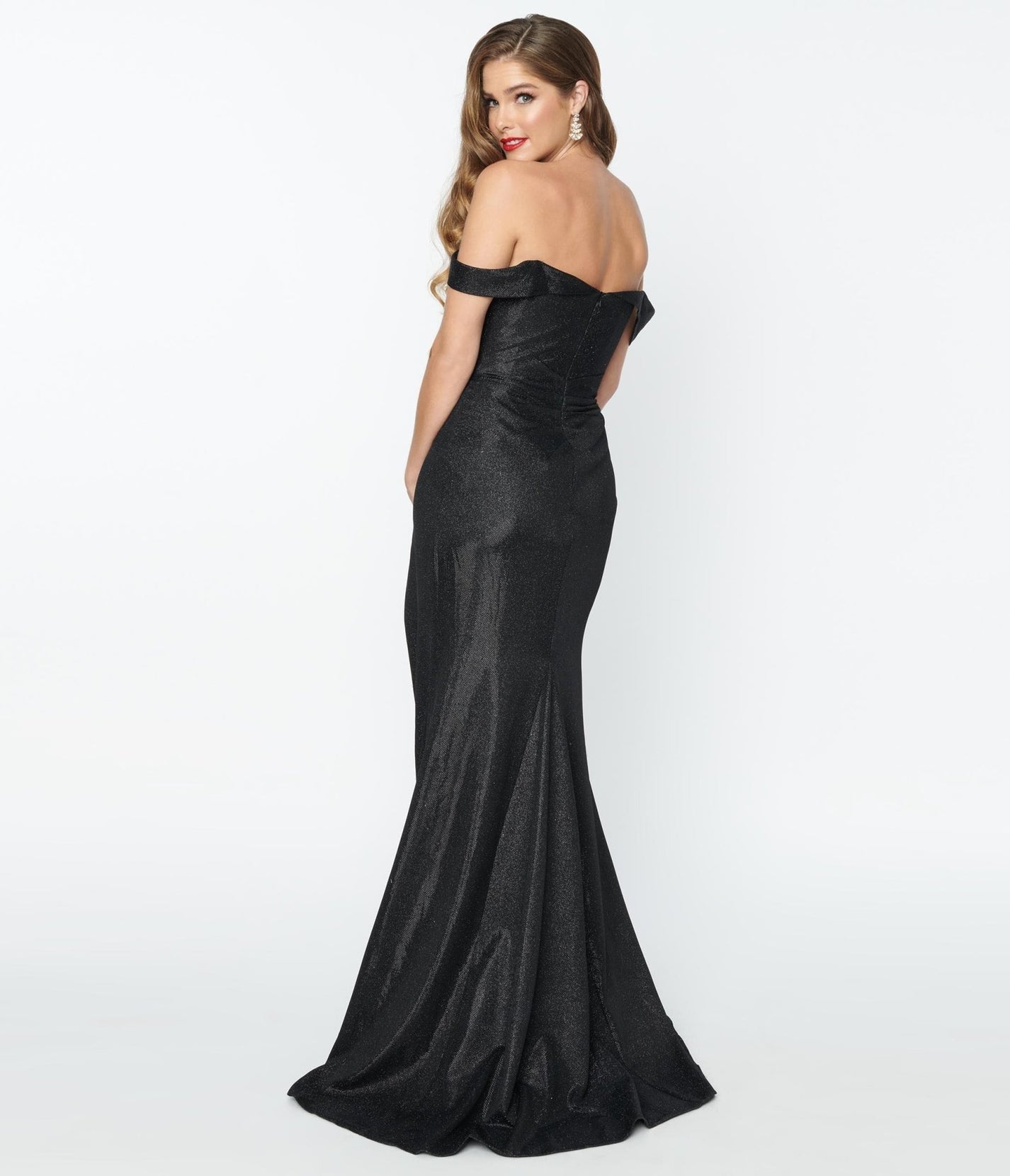 Elegant Black Shimmer Off The Shoulder Dress – Unique Vintage