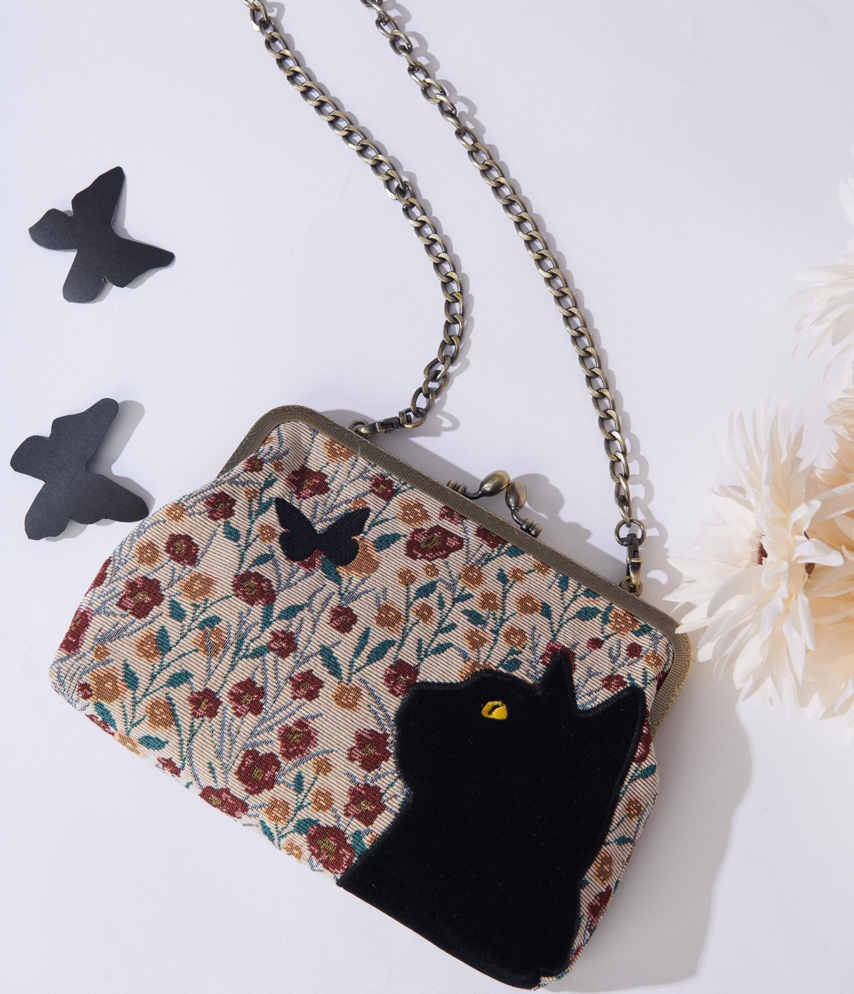 Large Women's Clutch, Flat Suede Pouch and Cat Embroidery, Bag