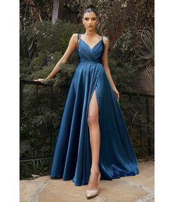 Retro & Vintage French Navy Flowy Satin A-Line Bridesmaid Gown | Unique ...