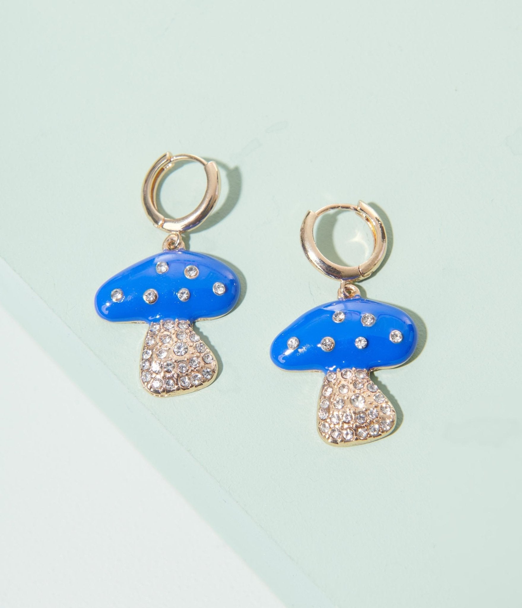 Gold and Blue Mushroom Earrings – Unique Vintage