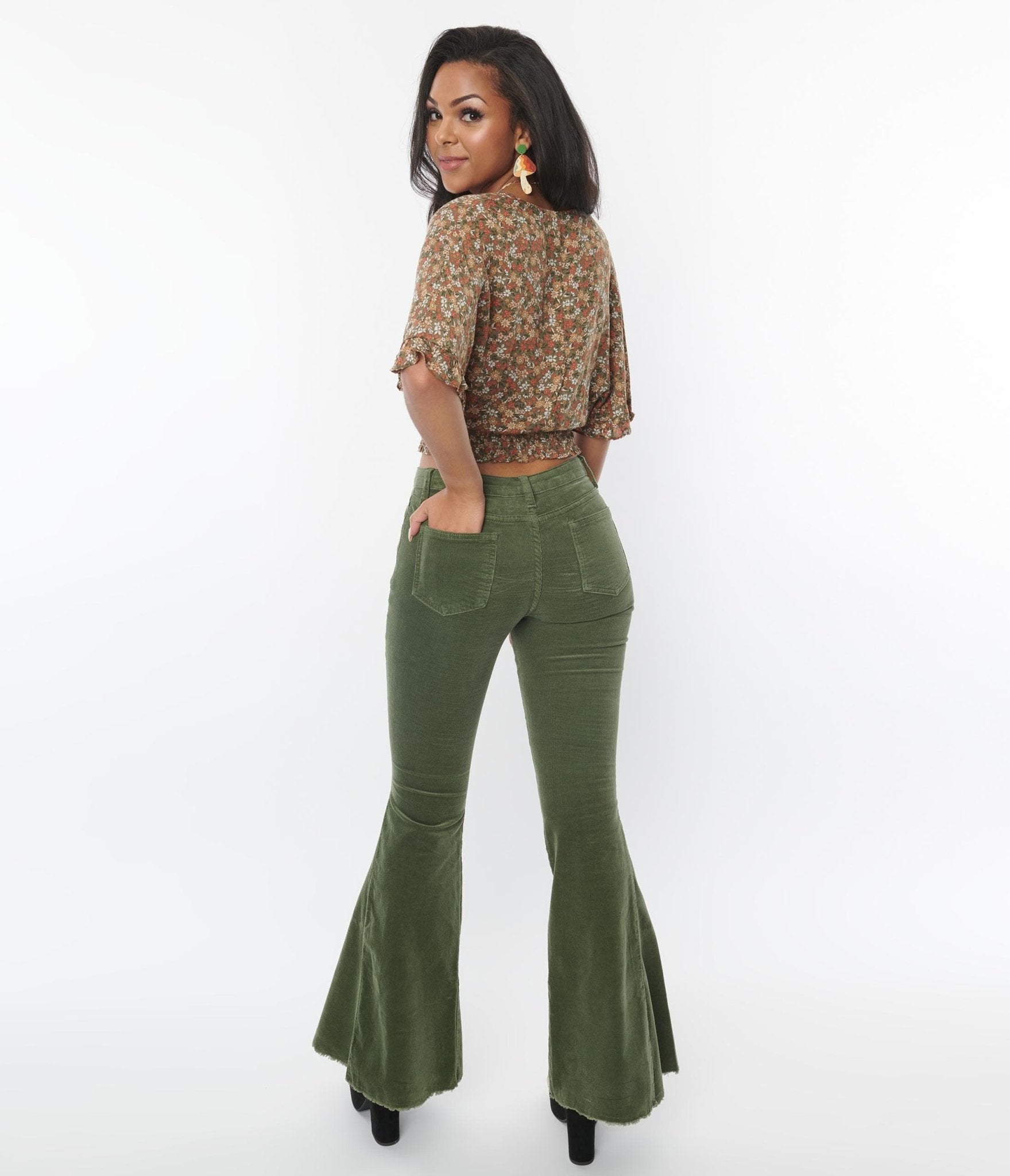 Women's Large Pocket Corduroy Harem Pants, Casual Vintage Elastic Waist  Army Green Corduroy Pants -  Canada