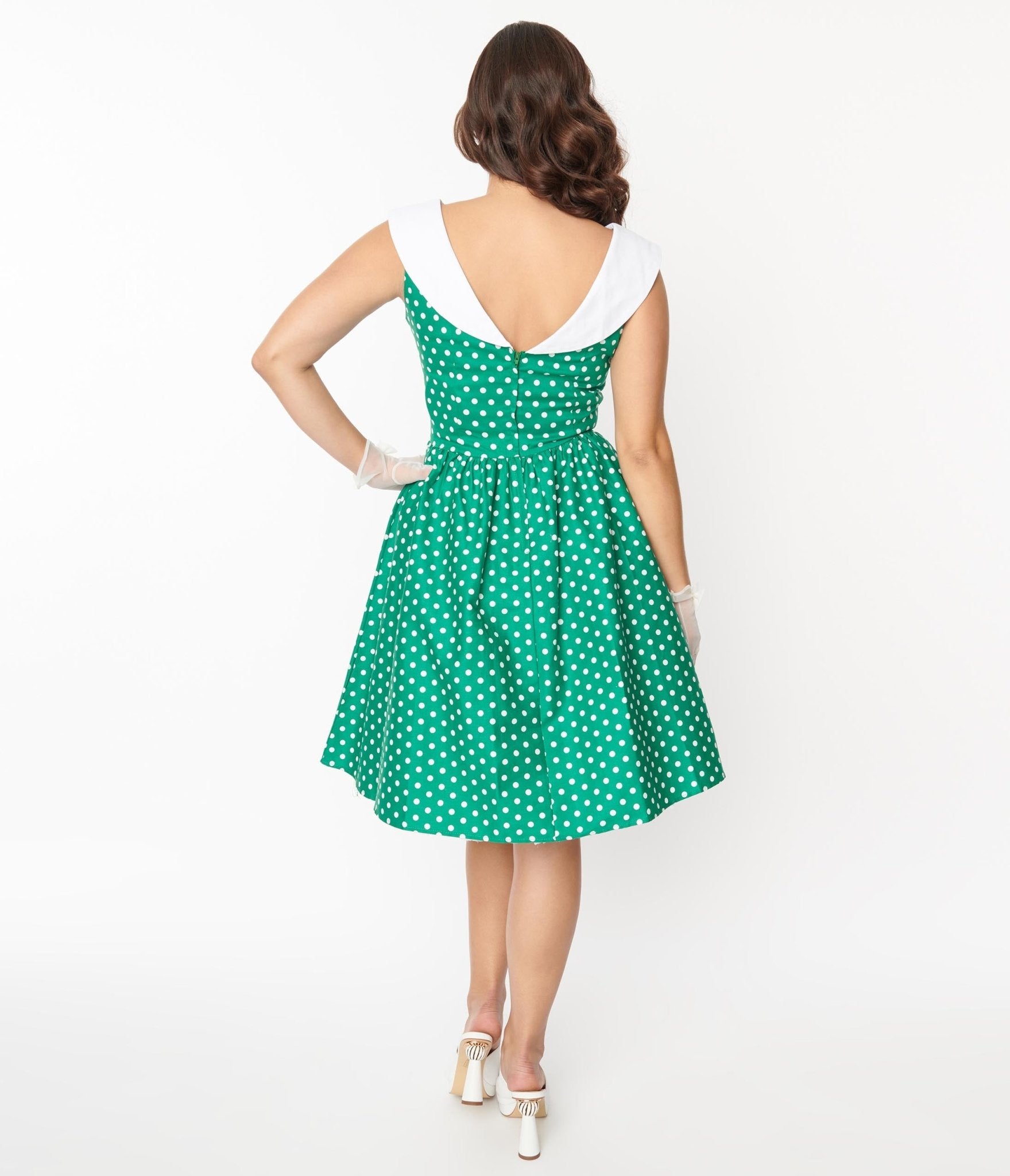 Green & White Polka Dot Cindy Swing Dress – Unique Vintage