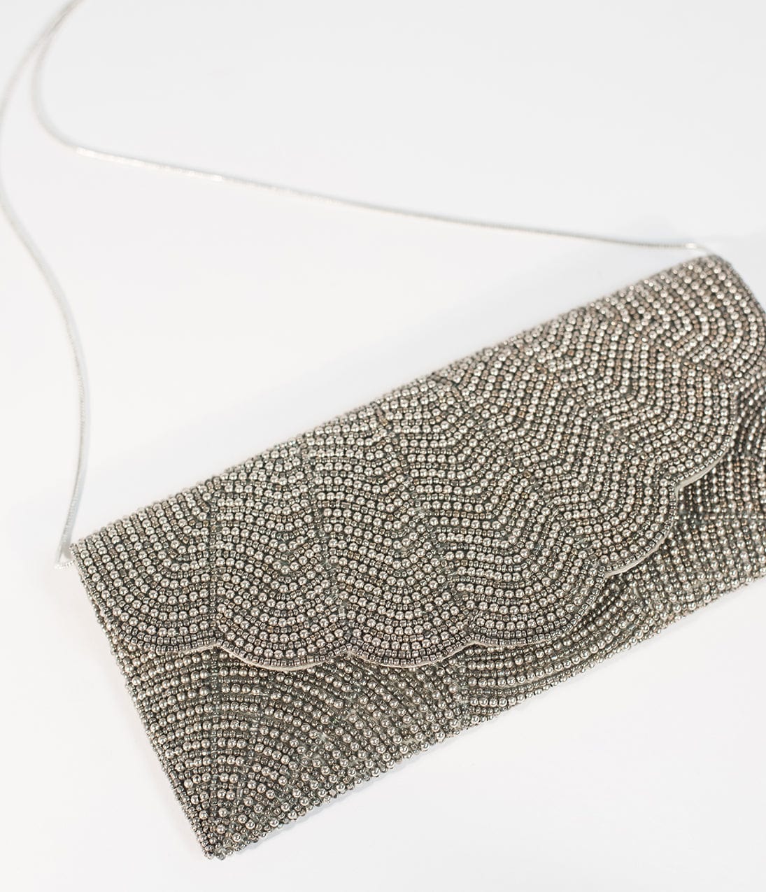 Gunmetal & Silver Beaded Envelope Clutch - Unique Vintage - Womens, ACCESSORIES, HANDBAGS