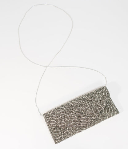 Gunmetal & Silver Beaded Envelope Clutch - Unique Vintage - Womens, ACCESSORIES, HANDBAGS