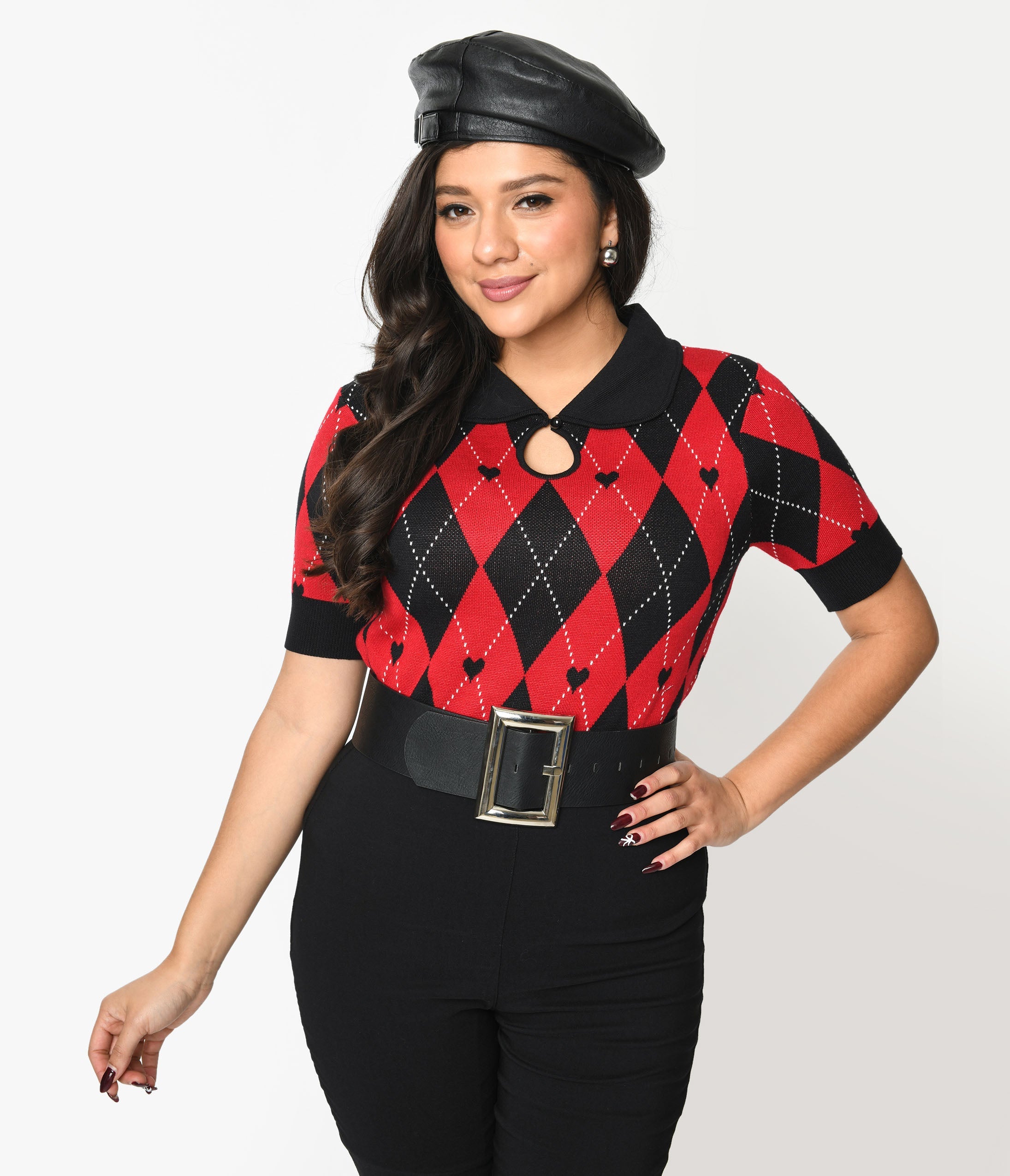 Hell Bunny Red & Black Heart Argyle Amy Knit Top – Unique Vintage