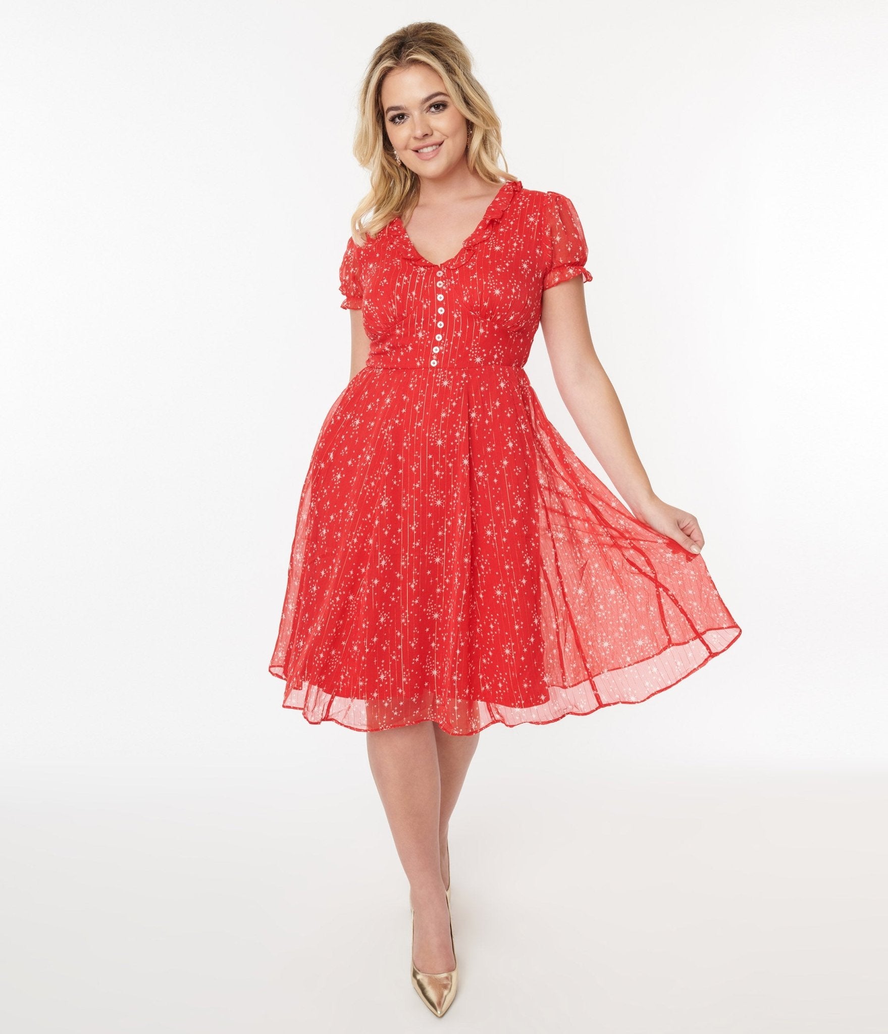 Hell Bunny Red & White Star Cassiopeia Swing Dress