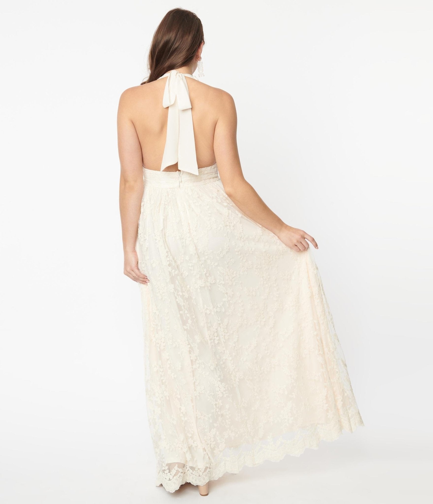 Vintage Ivory Lace Halter Wedding Dress