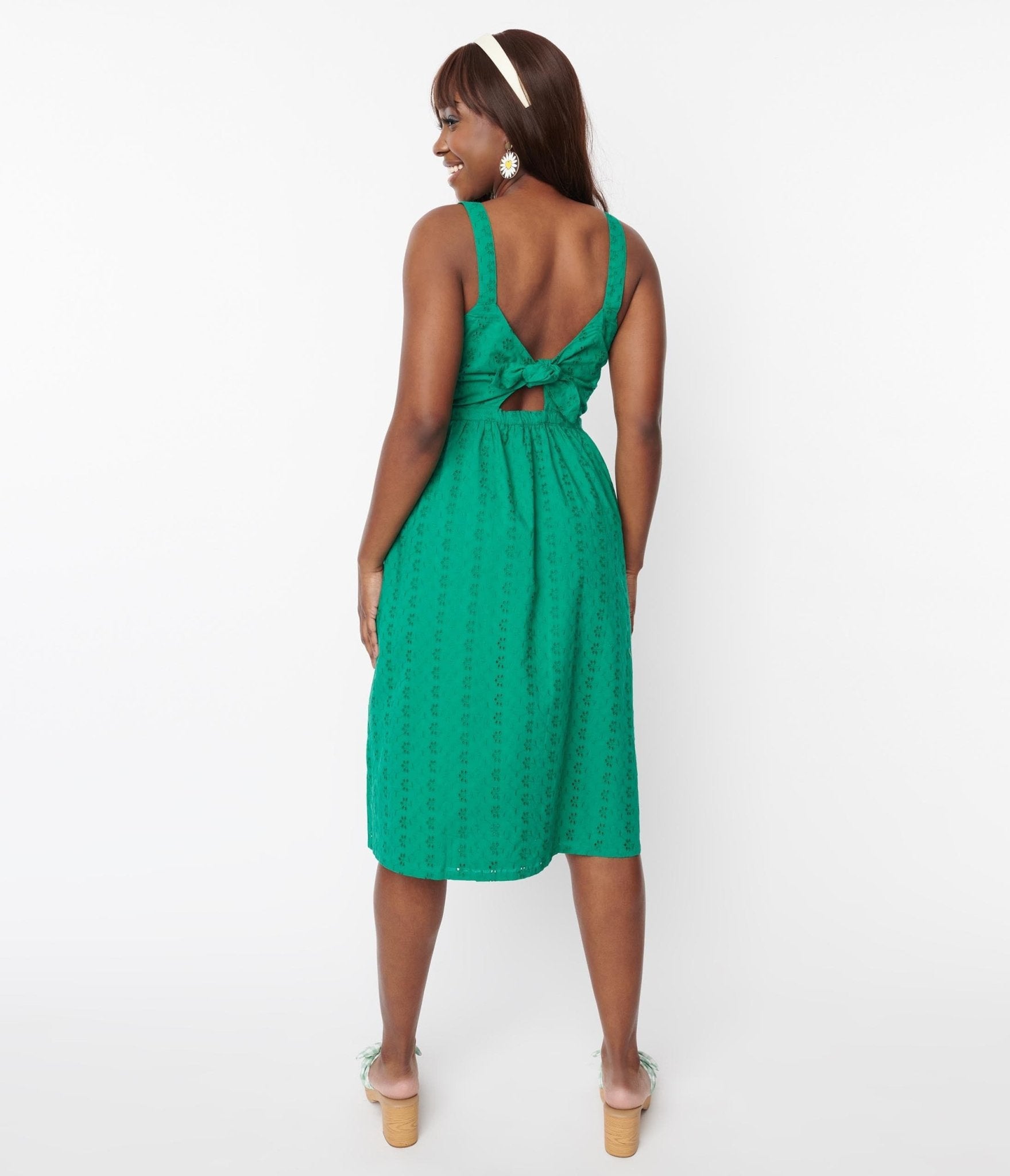 Kelly Green Eyelet Button Up Sundress – Unique Vintage