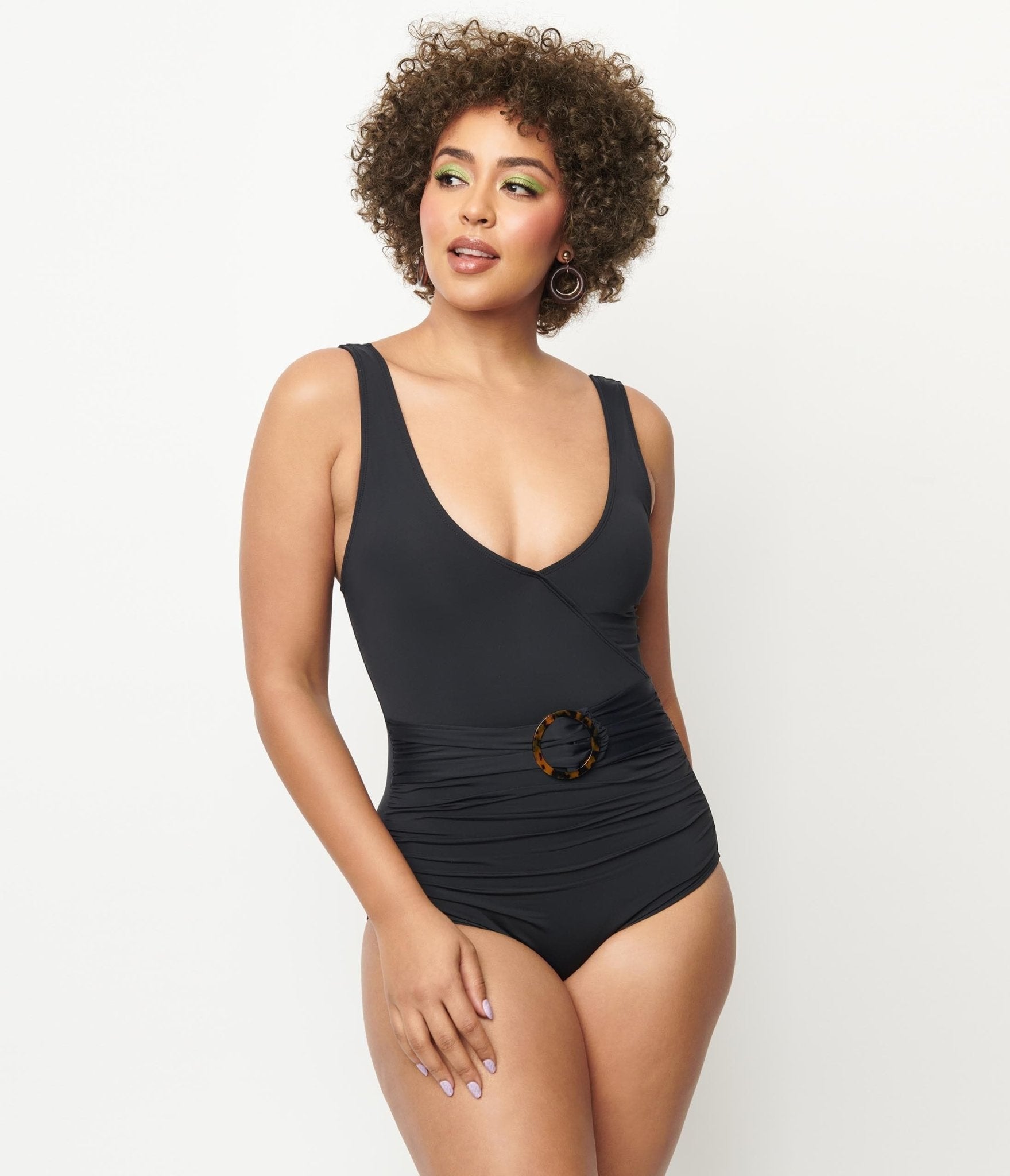 Black belted store one piece swimsuit