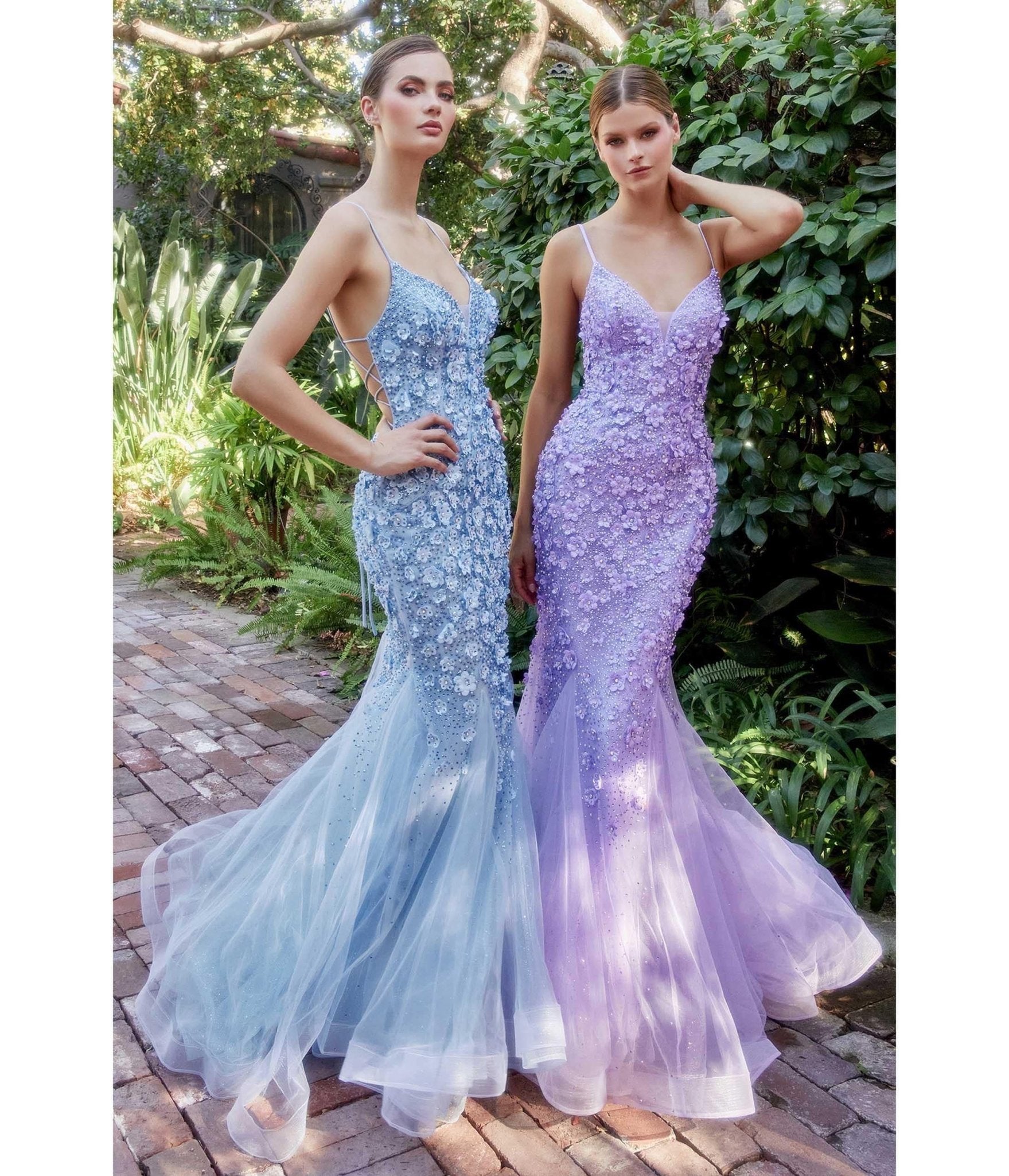Retro & Vintage Lavender Chromatic Floral Mermaid Prom Dress