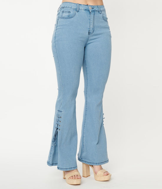 Light Blue Lace Accent Flare Jeans – Unique Vintage