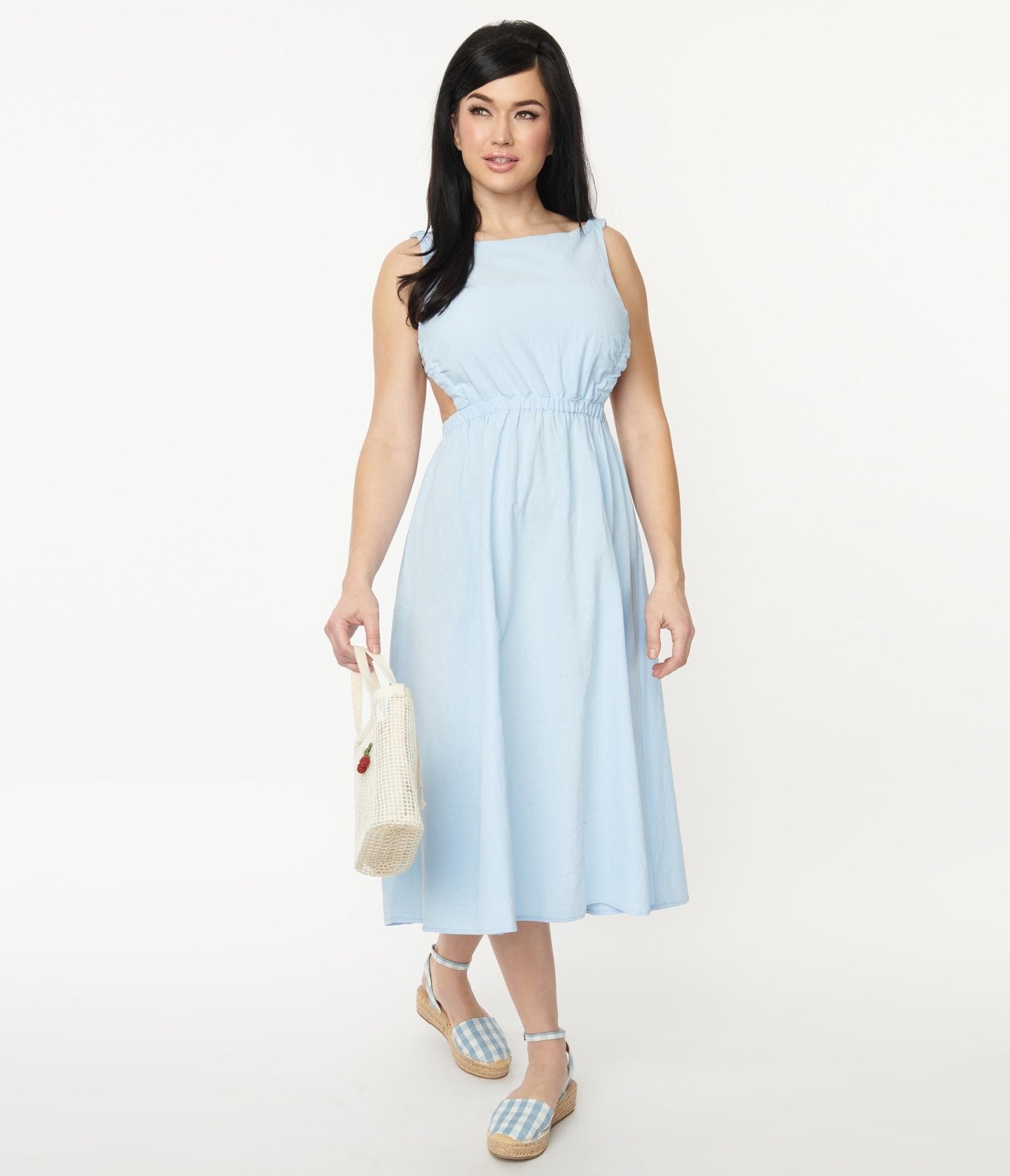 Light Blue Open Back Midi Dress – Unique Vintage