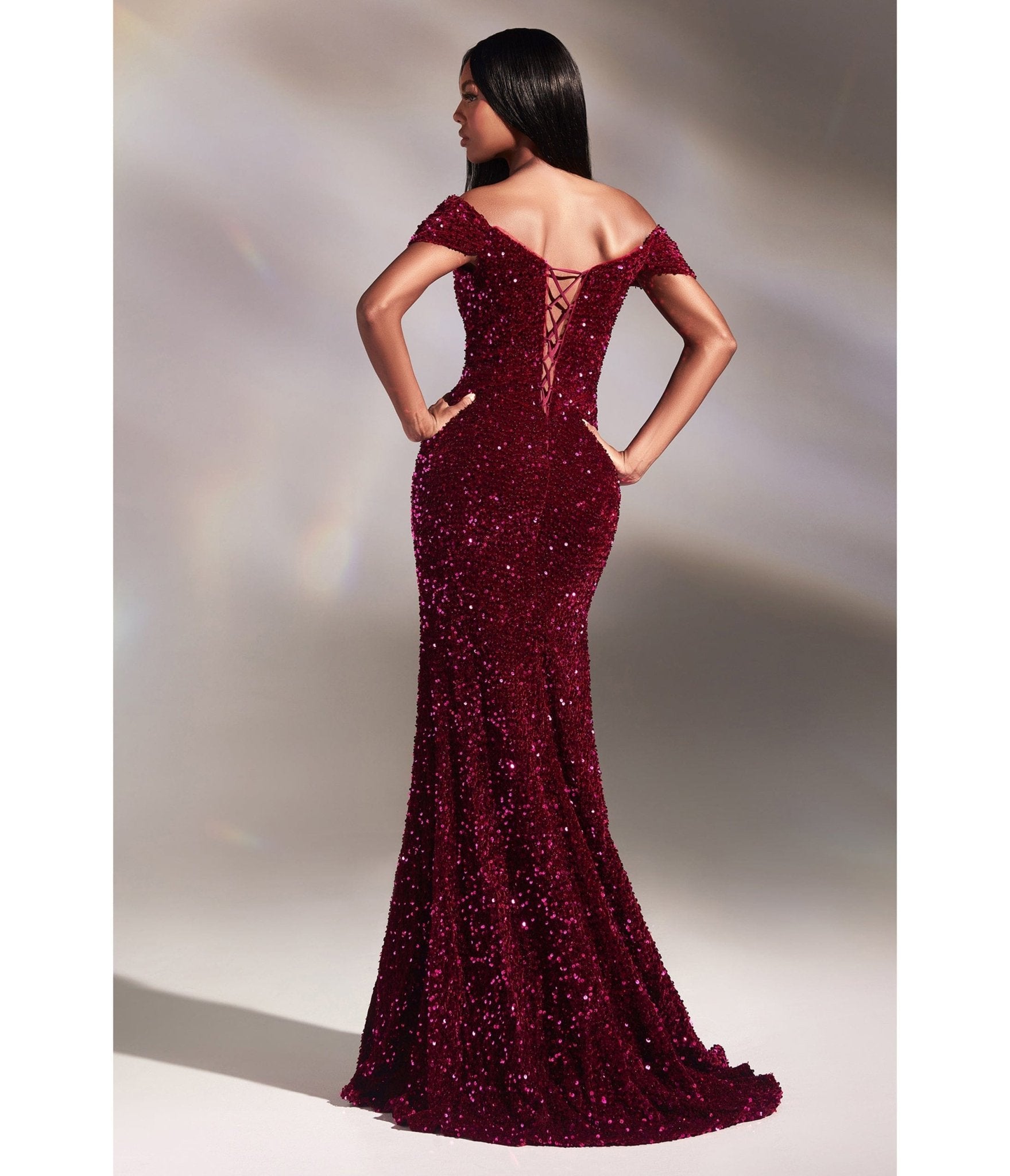 Retro & Vintage Magenta Sequin Sweetheart Glamour Prom Gown