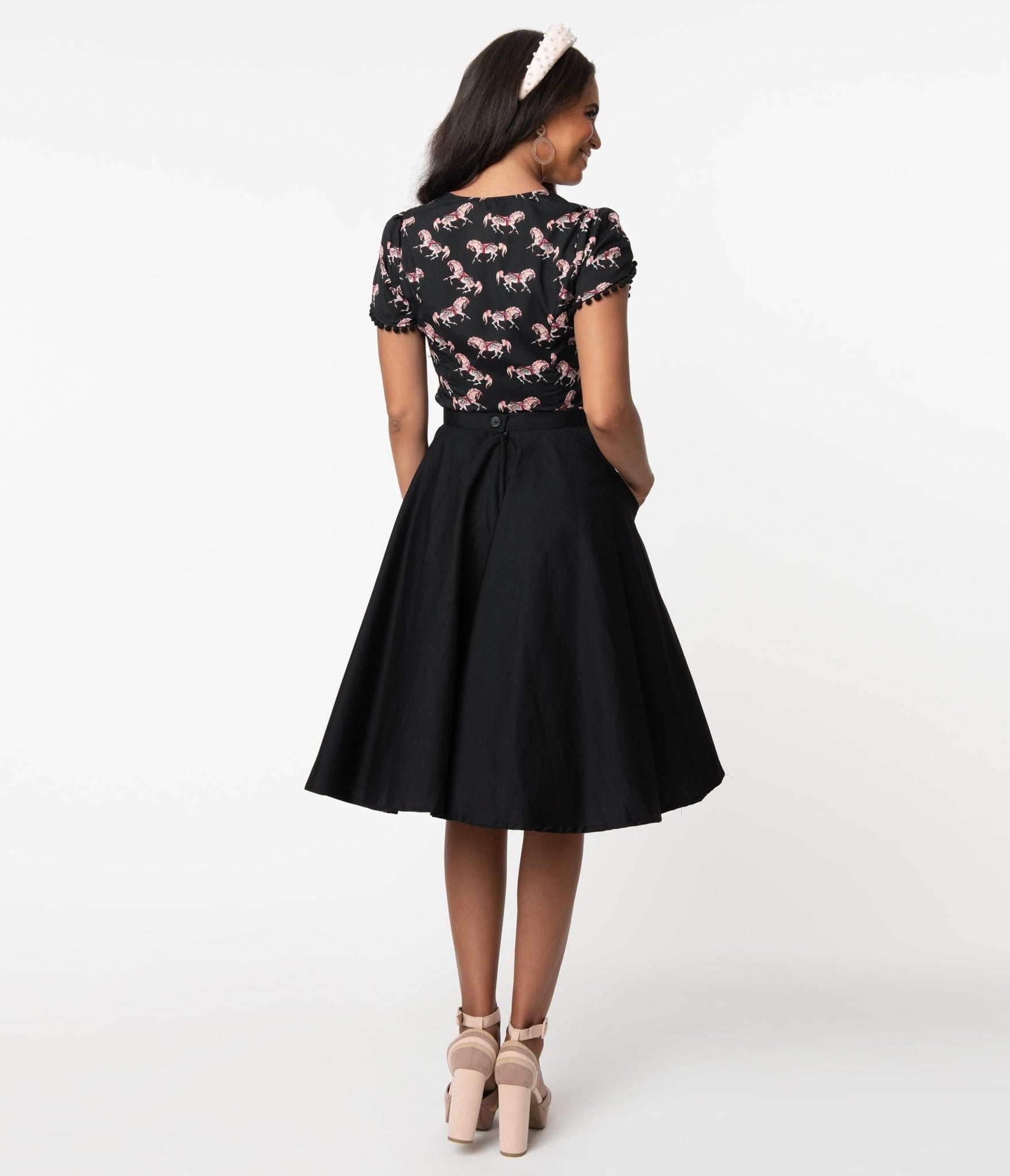 Magnolia Place 1950s Style Black High Waist Swing Skirt Unique