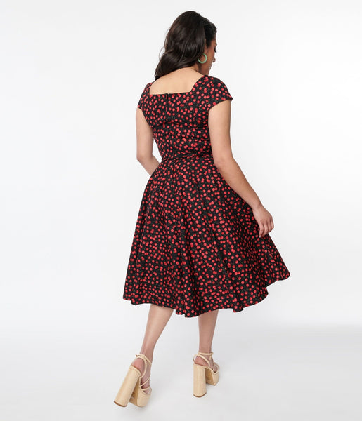 Retro & Vintage Magnolia Place Black & Cherry Anna Swing Dress | Unique ...