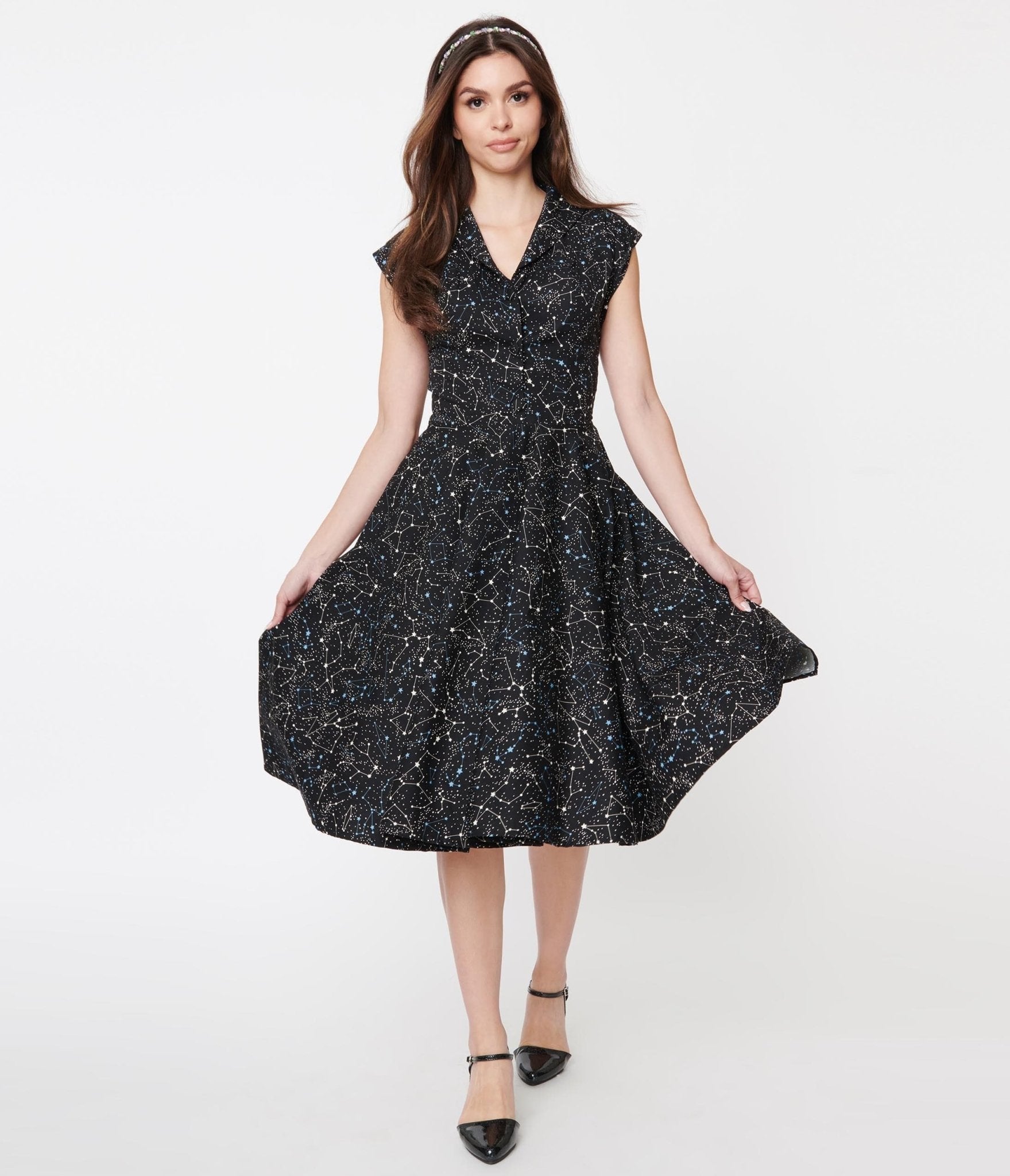 Magnolia Place Black & Galaxy Print Tamara Swing Dress – Unique Vintage
