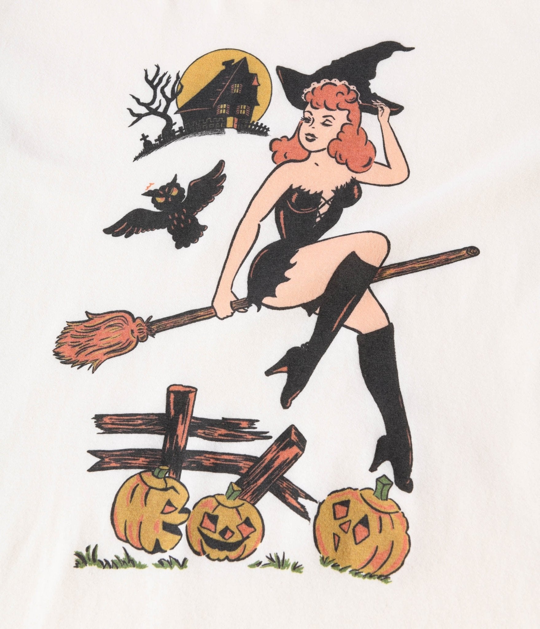 Trick or Treat Fitted T-shirt in Ivory Size S,M,L,XL,2XL,3XL, Halloween  Vintage Inspired by Mischief Made Witch Pinup Black Cat 