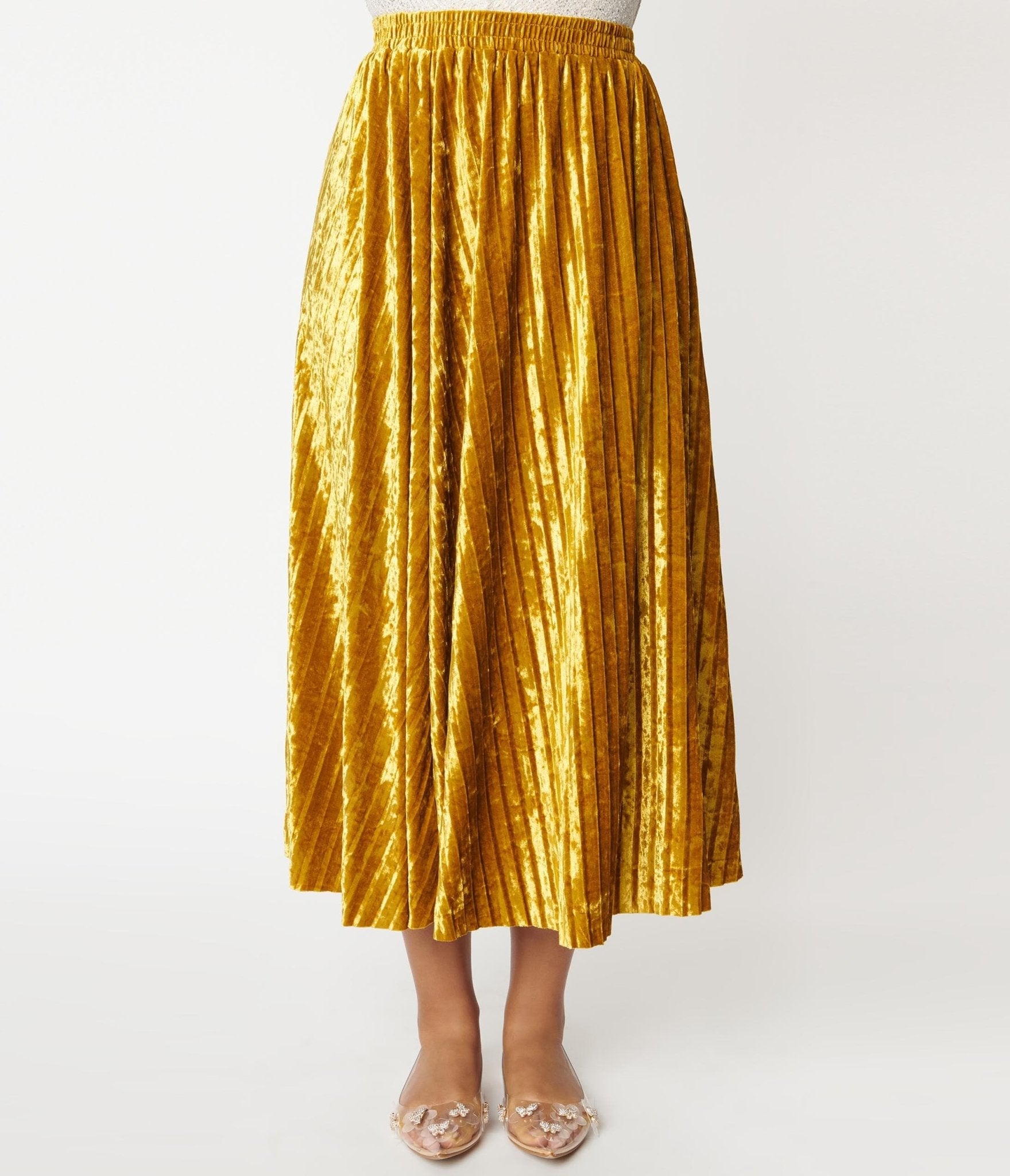 Womens gold hotsell velvet skirt