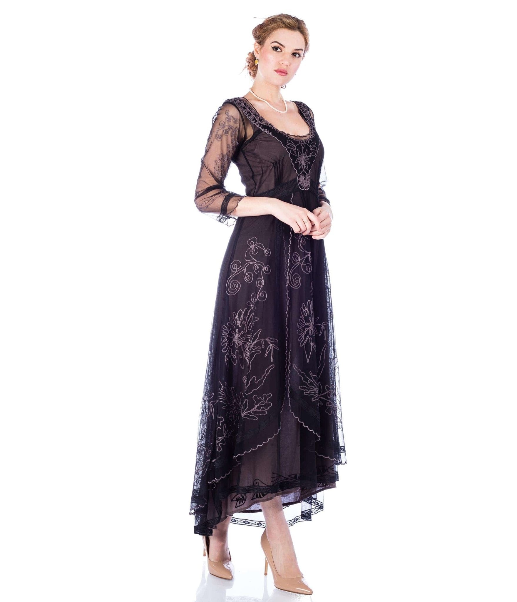 Nataya Black Embroidered Tulle Downton Abbey Edwardian Tea Party Dress