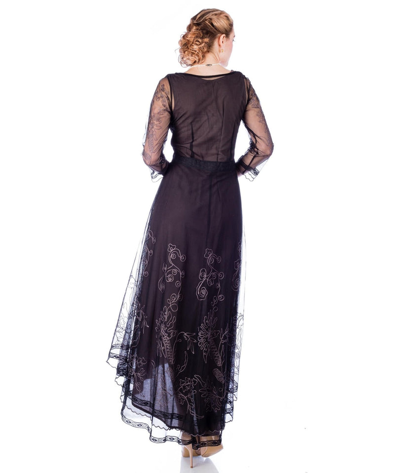 Nataya Black Embroidered Tulle Downton Abbey Edwardian Tea Party Dress ...