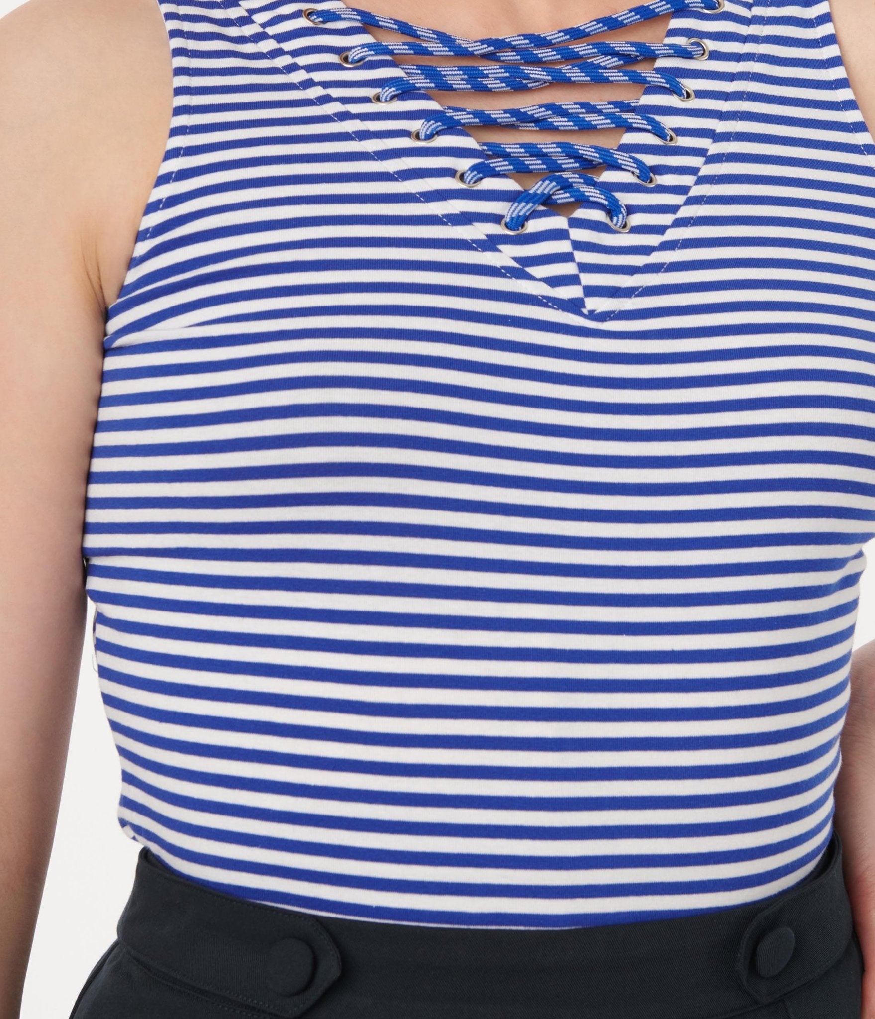 navy striped lace top