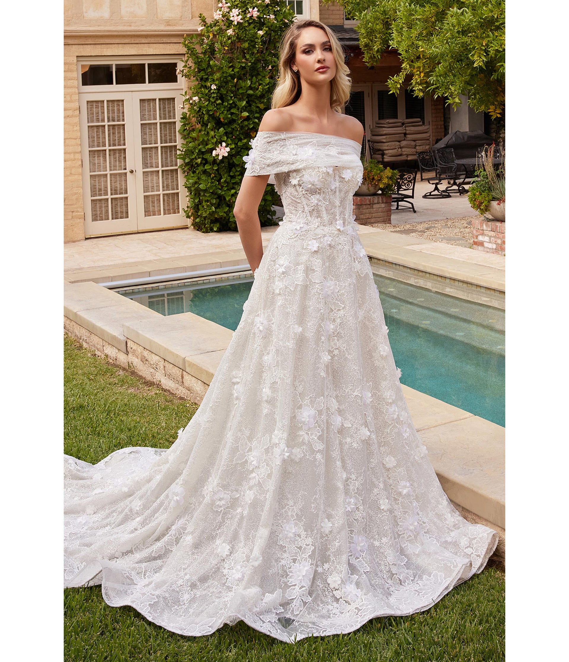 Cinderella Divine White & Silver Sequin Stripe A-Line Bridal Gown
