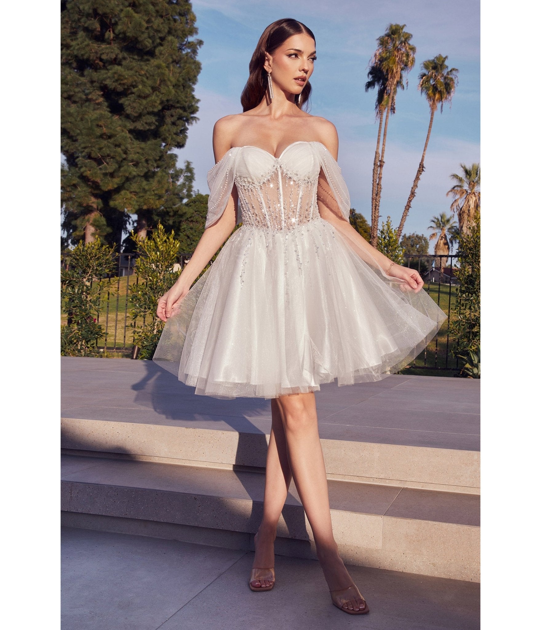 Mini Wedding Dress White Tulle Sparkly Bridal Shower Dress