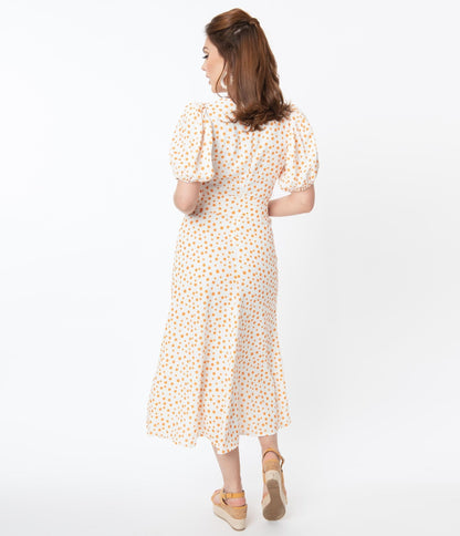 Off White & Orange Polka Dot Catherine Maxi Dress – Unique Vintage