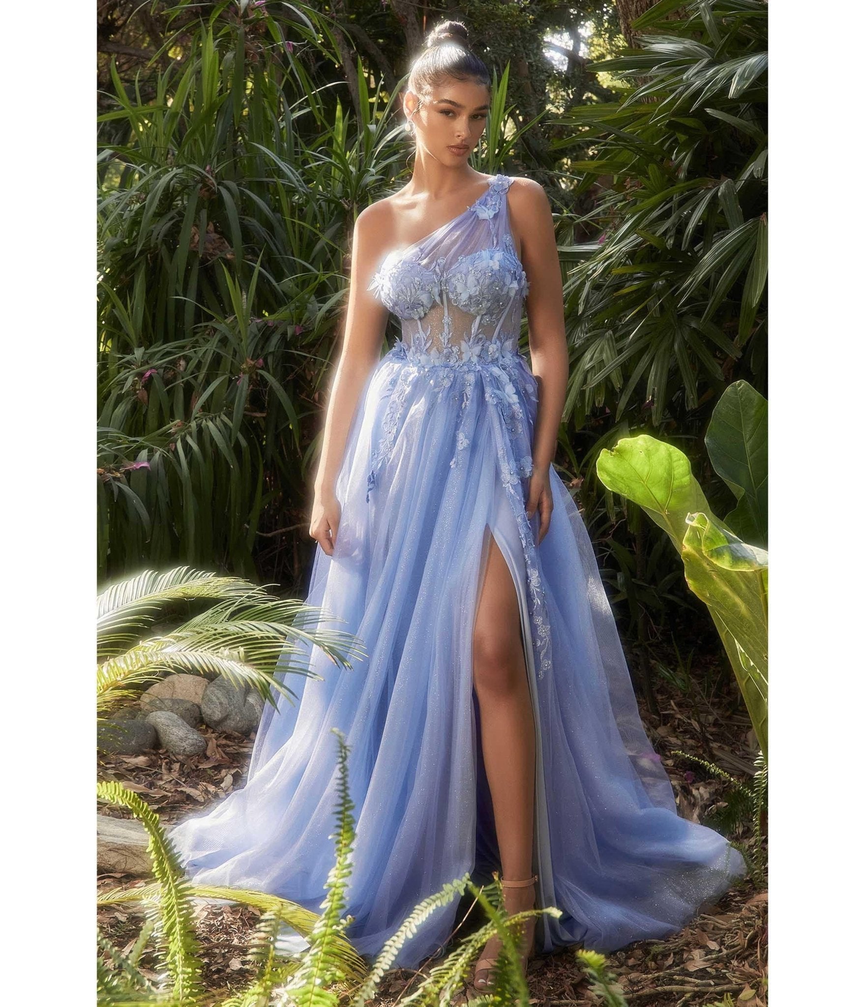 Retro & Vintage Paris Blue Shimmering One Shoulder Fairytale Prom Gown