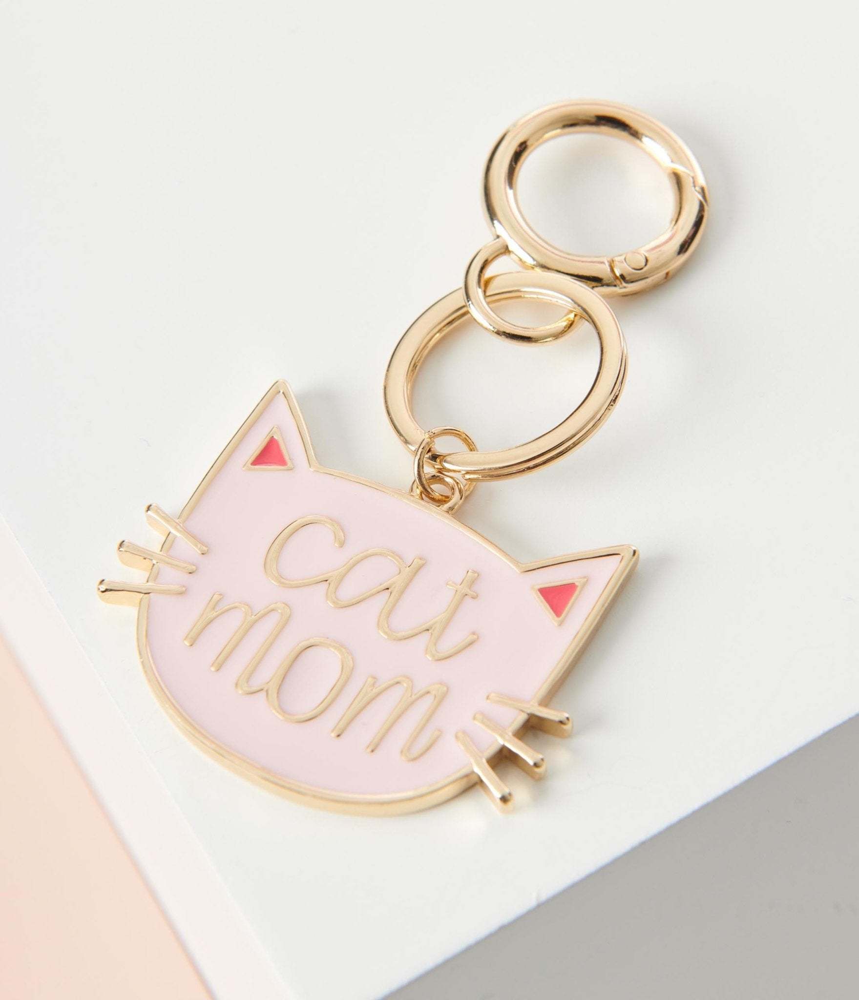 Unique Vintage Pink Cat Mom Gold Metal Keychain