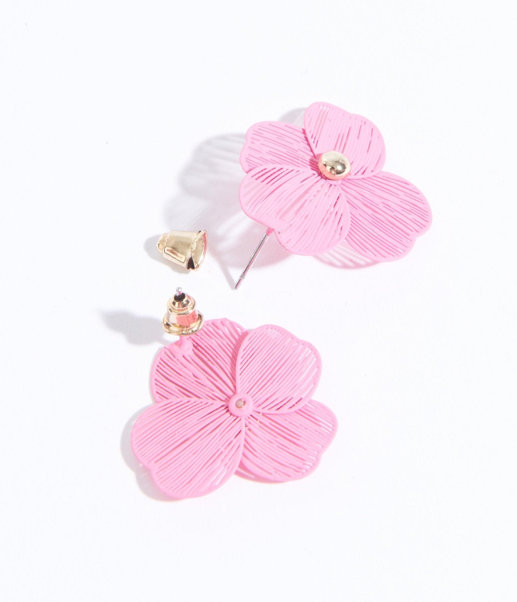 Pink flower earrings 3d flower floral pendant 2 1/8