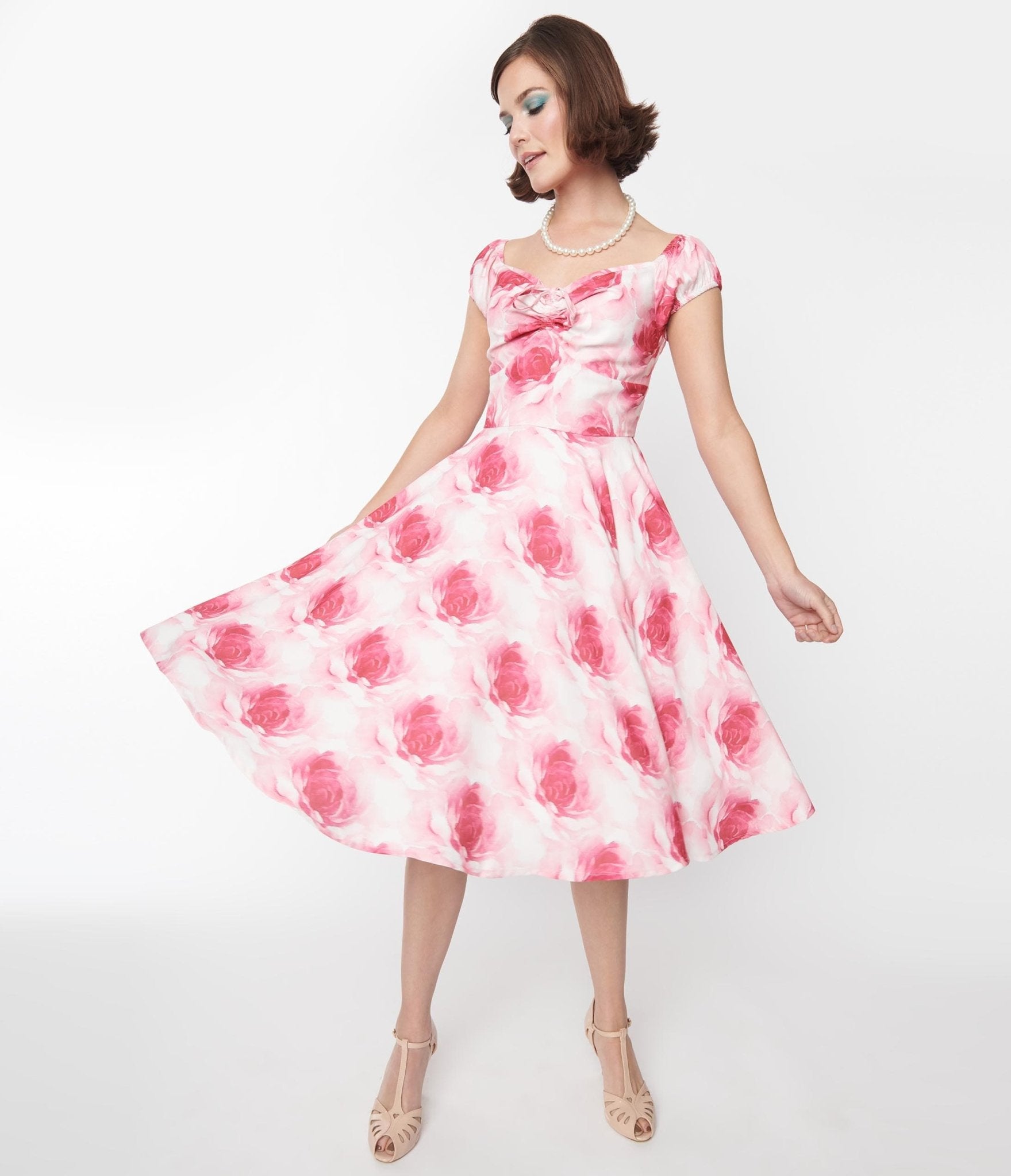Retro & Vintage Pink Roses Sophia Swing Dress