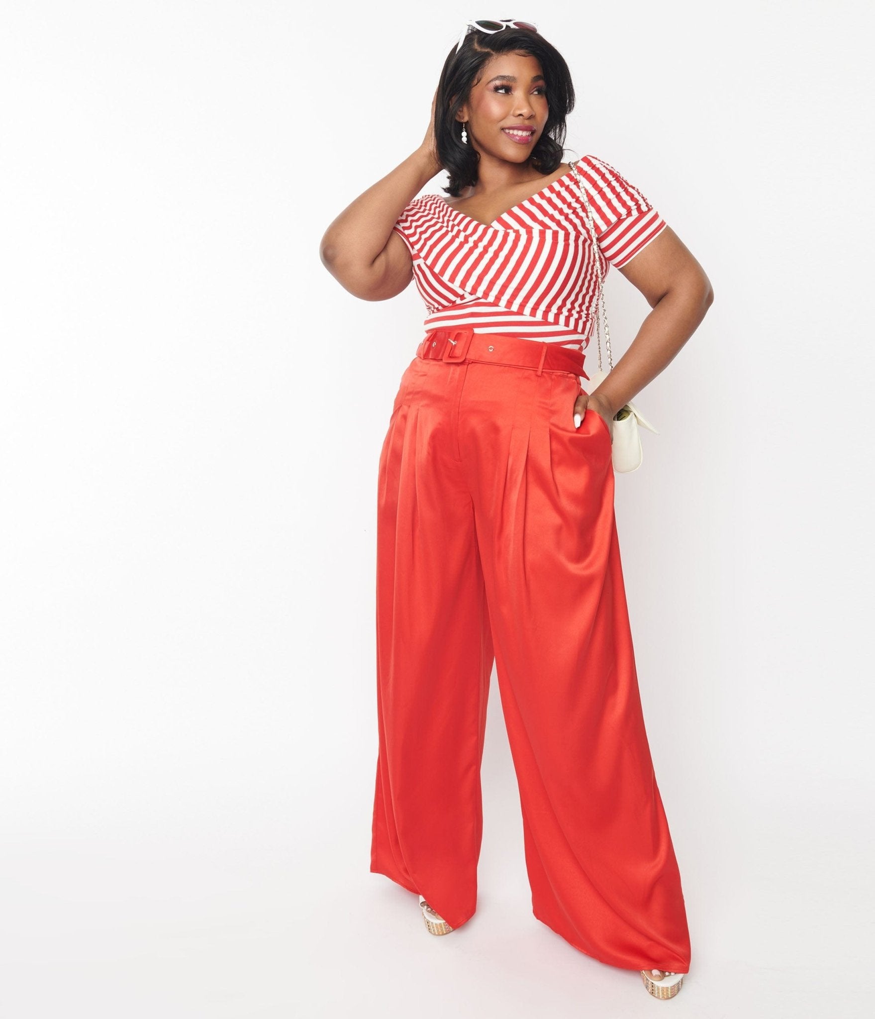 Wide-cut Satin Pants - Red - Ladies curated on LTK