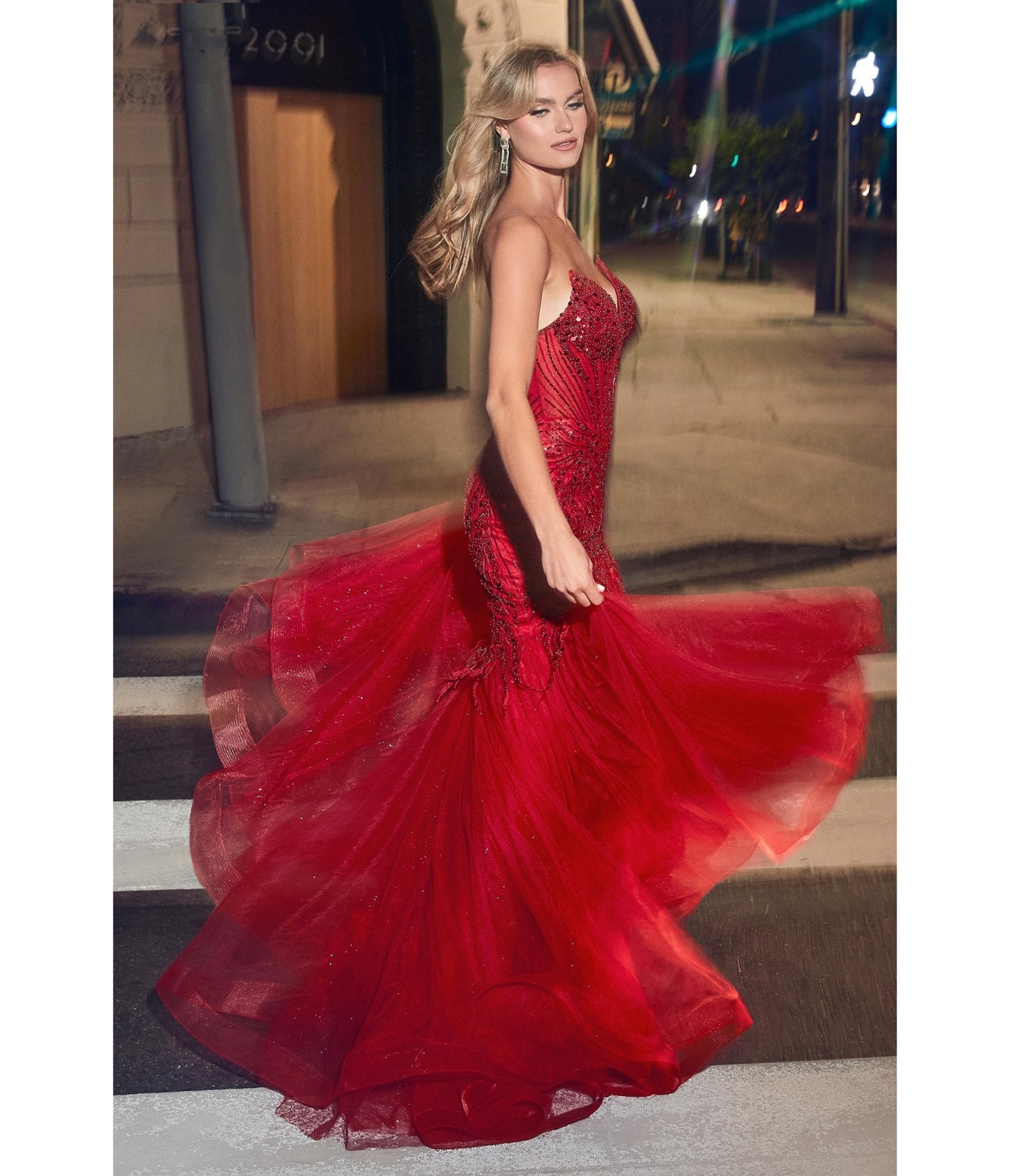 red mermaid dress prom