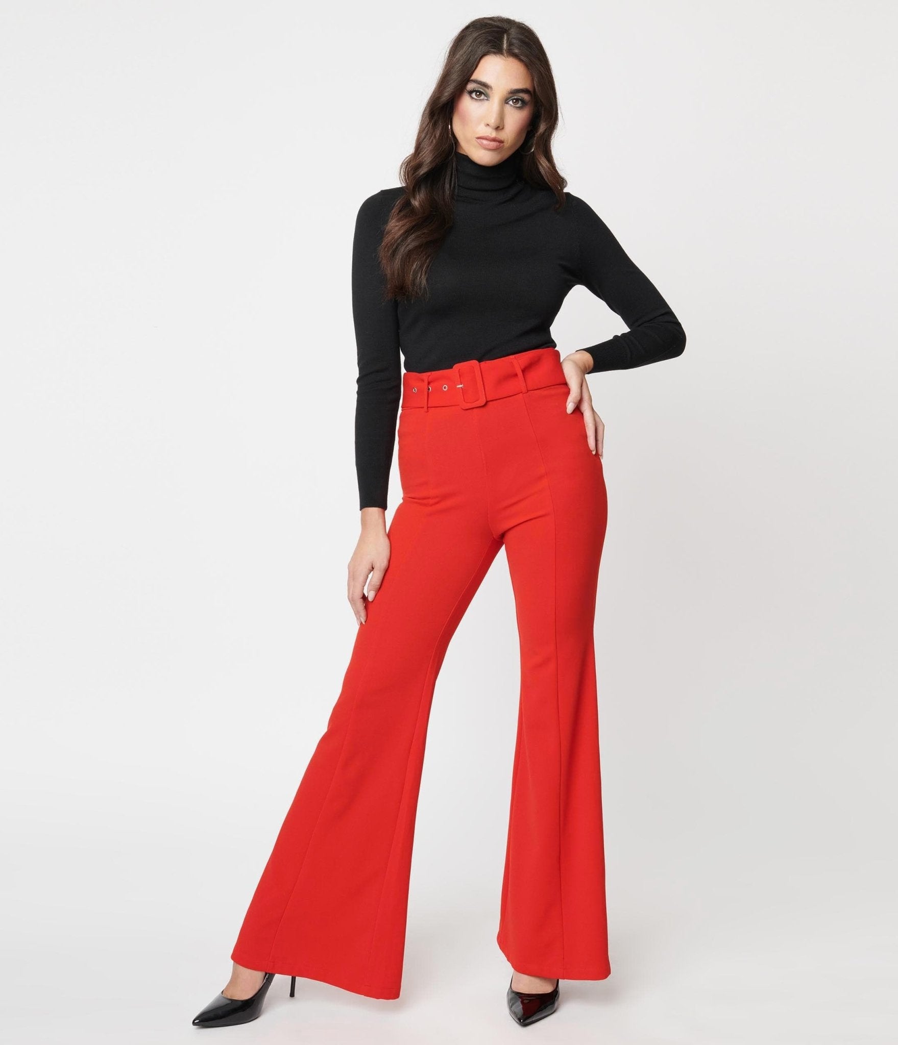 Scrunch Back Flared Red Slinky Trousers – Entire Desire