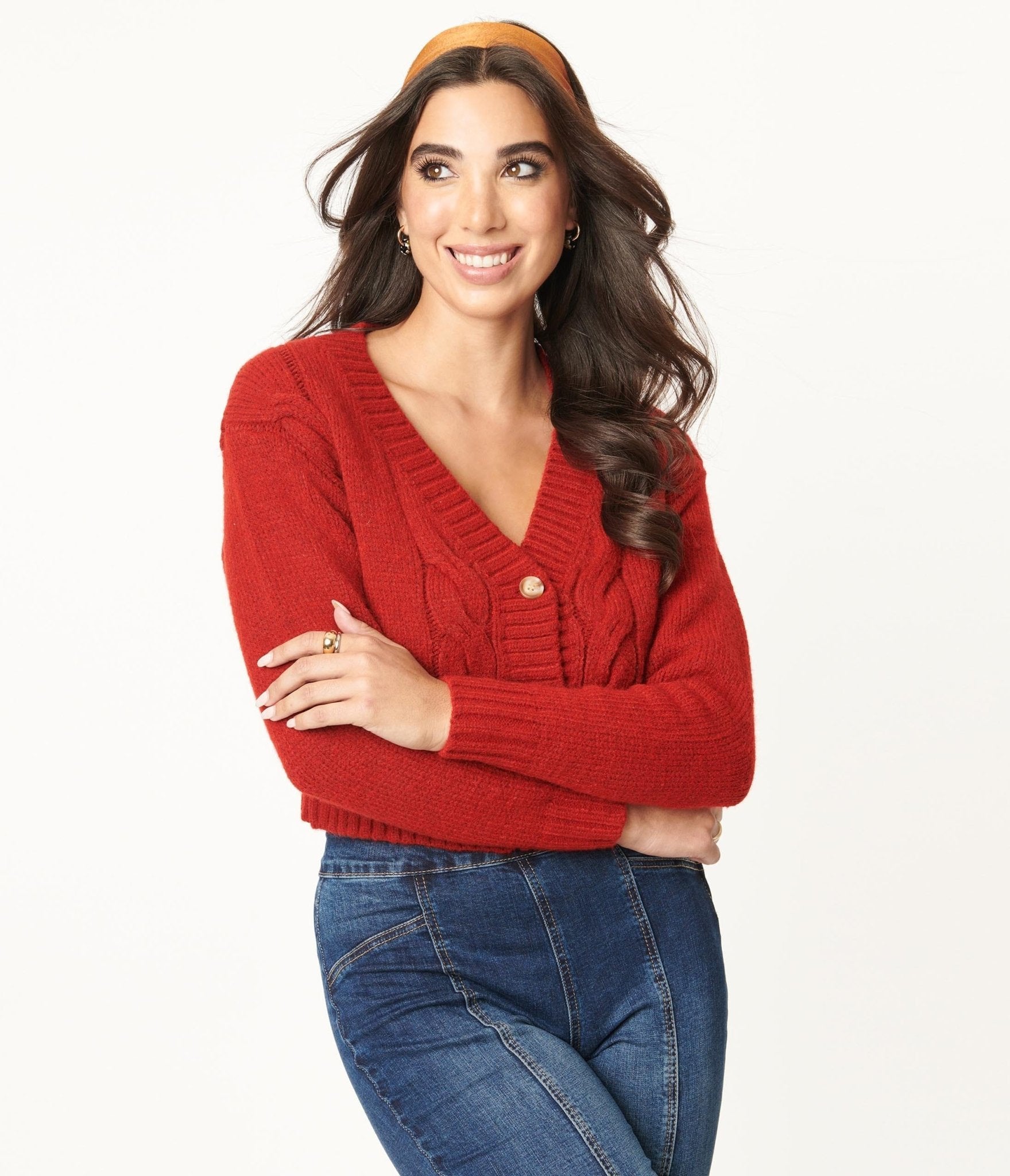 Red crop top on sale sweater