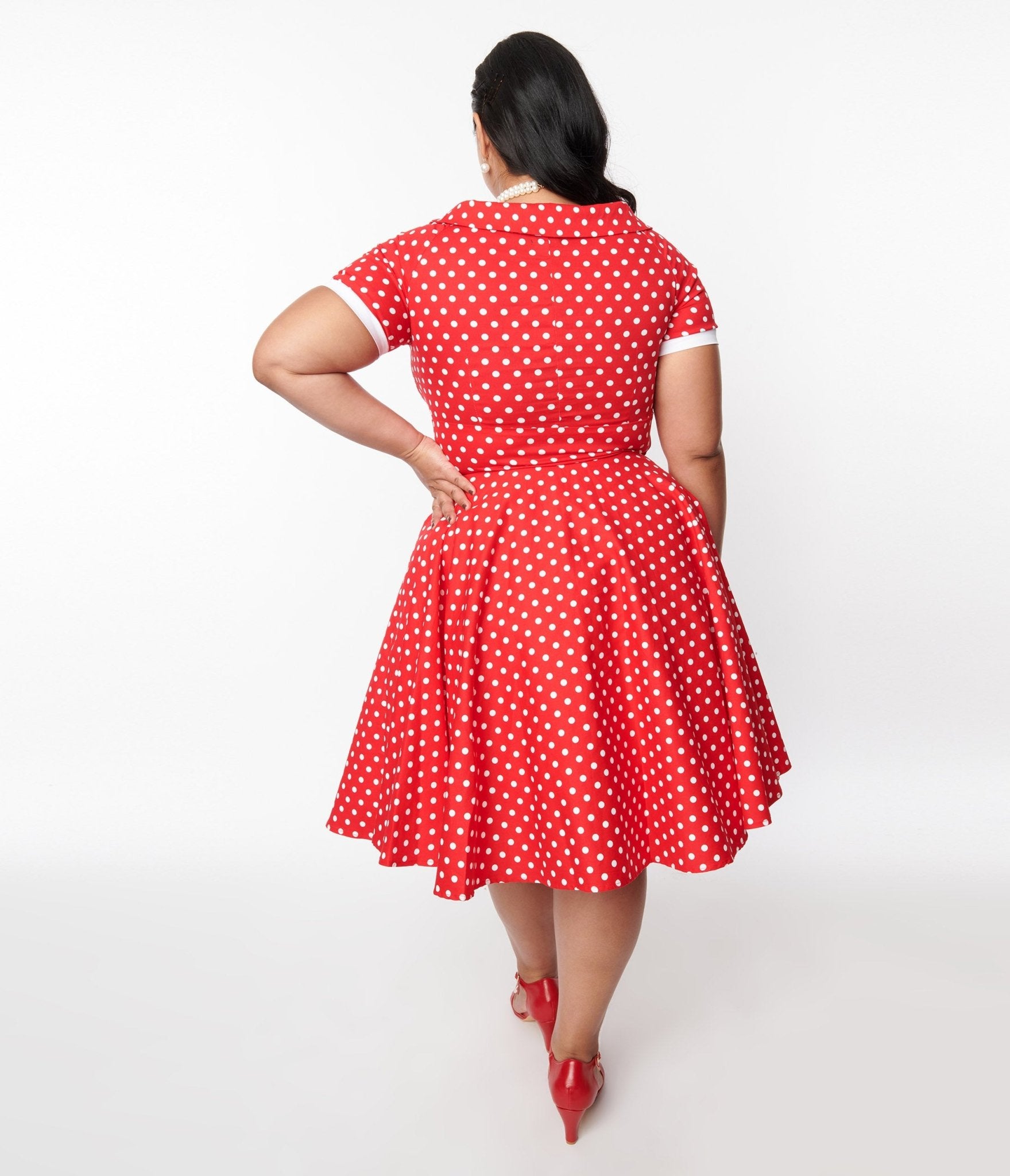 Red & White Polka Dot Dolly Swing Dress – Unique Vintage