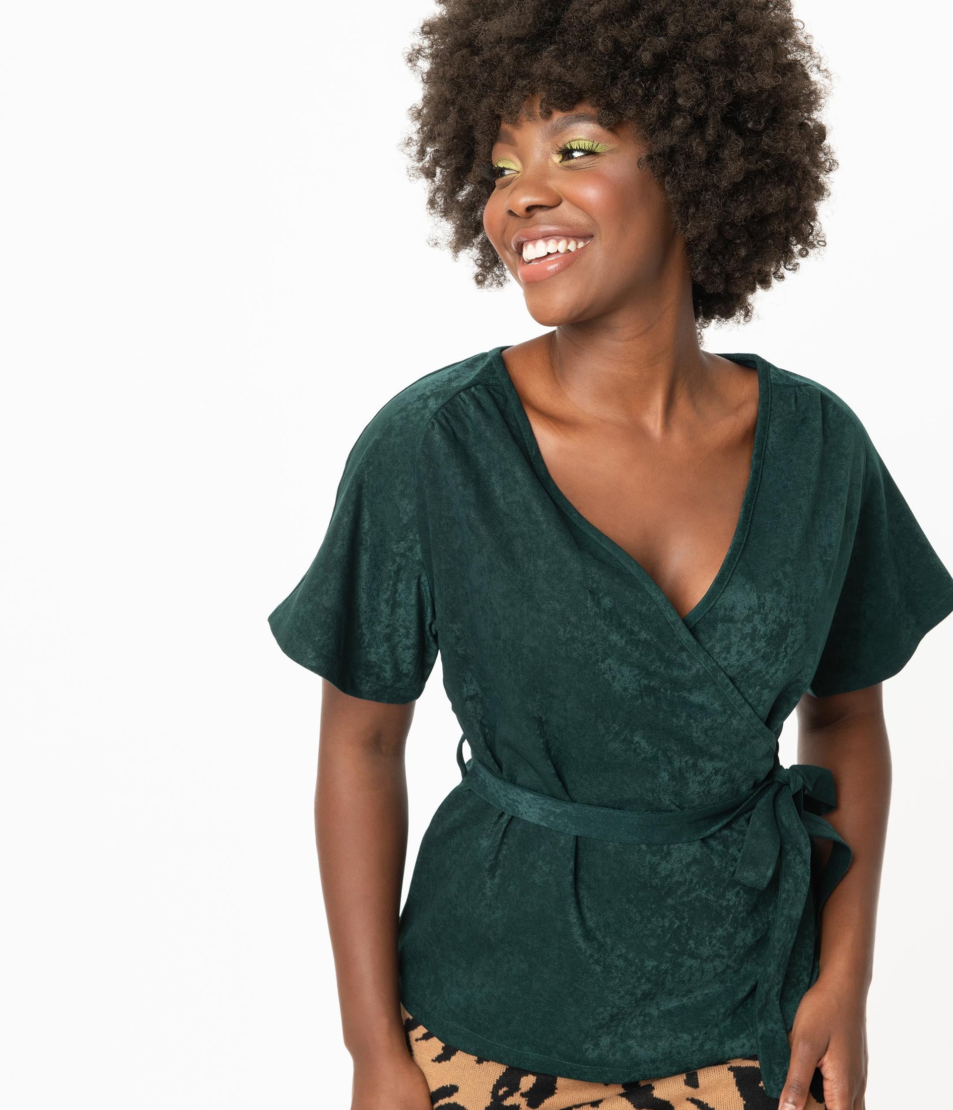 Retro Style Emerald Tara Wrap Top - Unique Vintage - Womens, TOPS, WOVEN TOPS